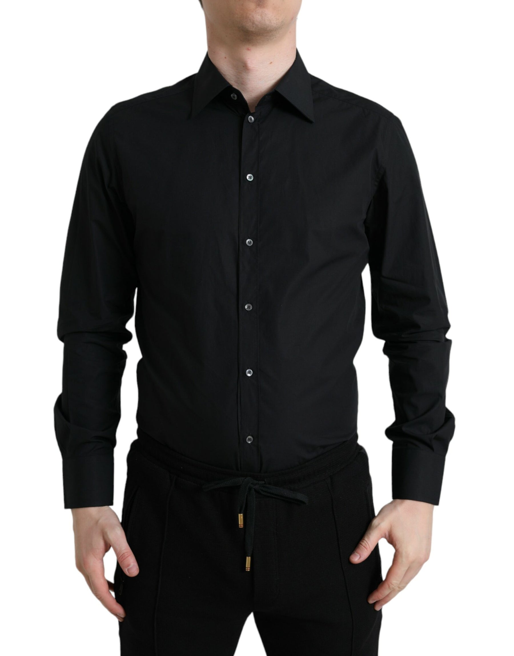 Dolce & Gabbana Black Cotton Men Formal GOLD Dress Shirt | Regal Royce