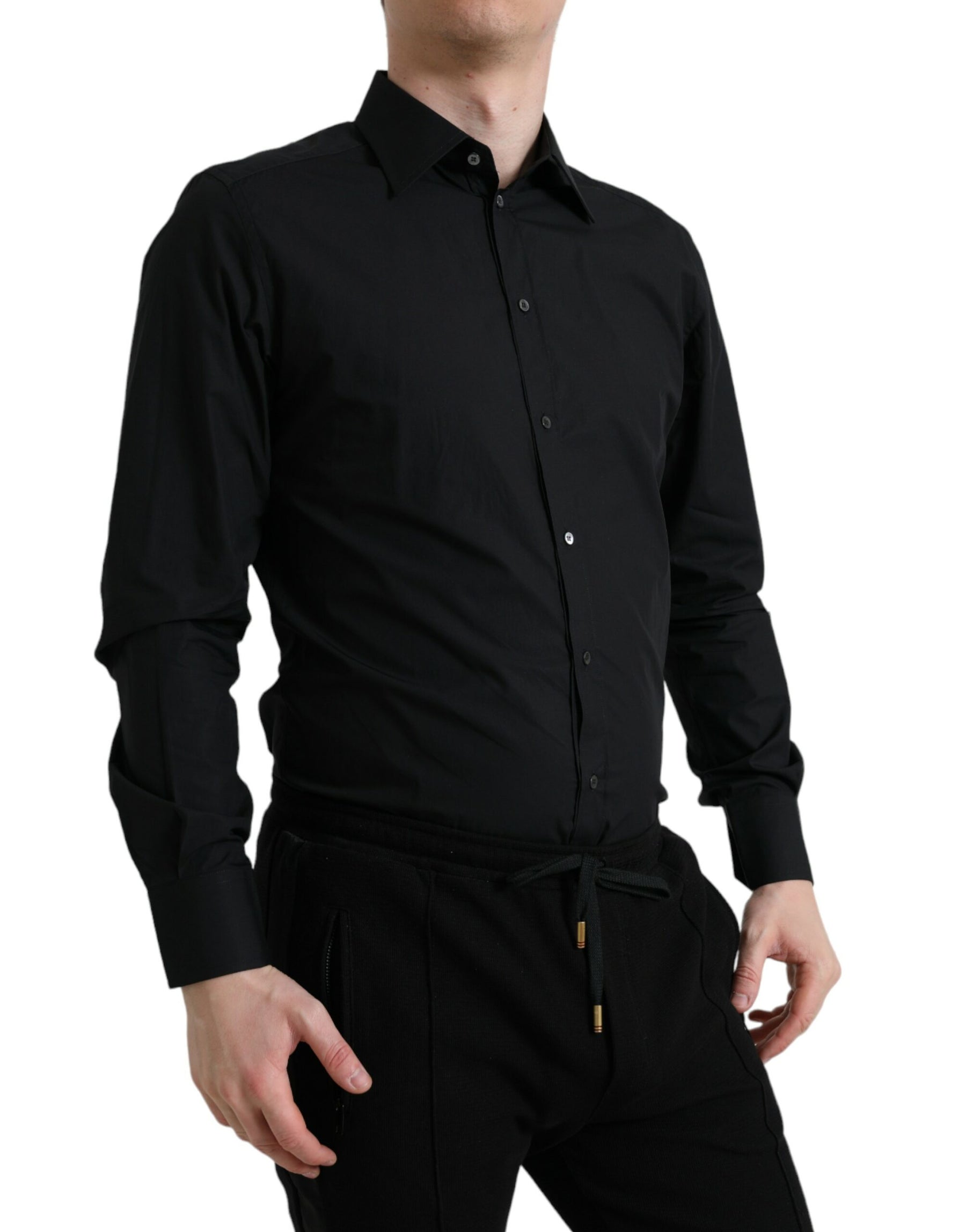 Dolce & Gabbana Black Cotton Men Formal GOLD Dress Shirt | Regal Royce