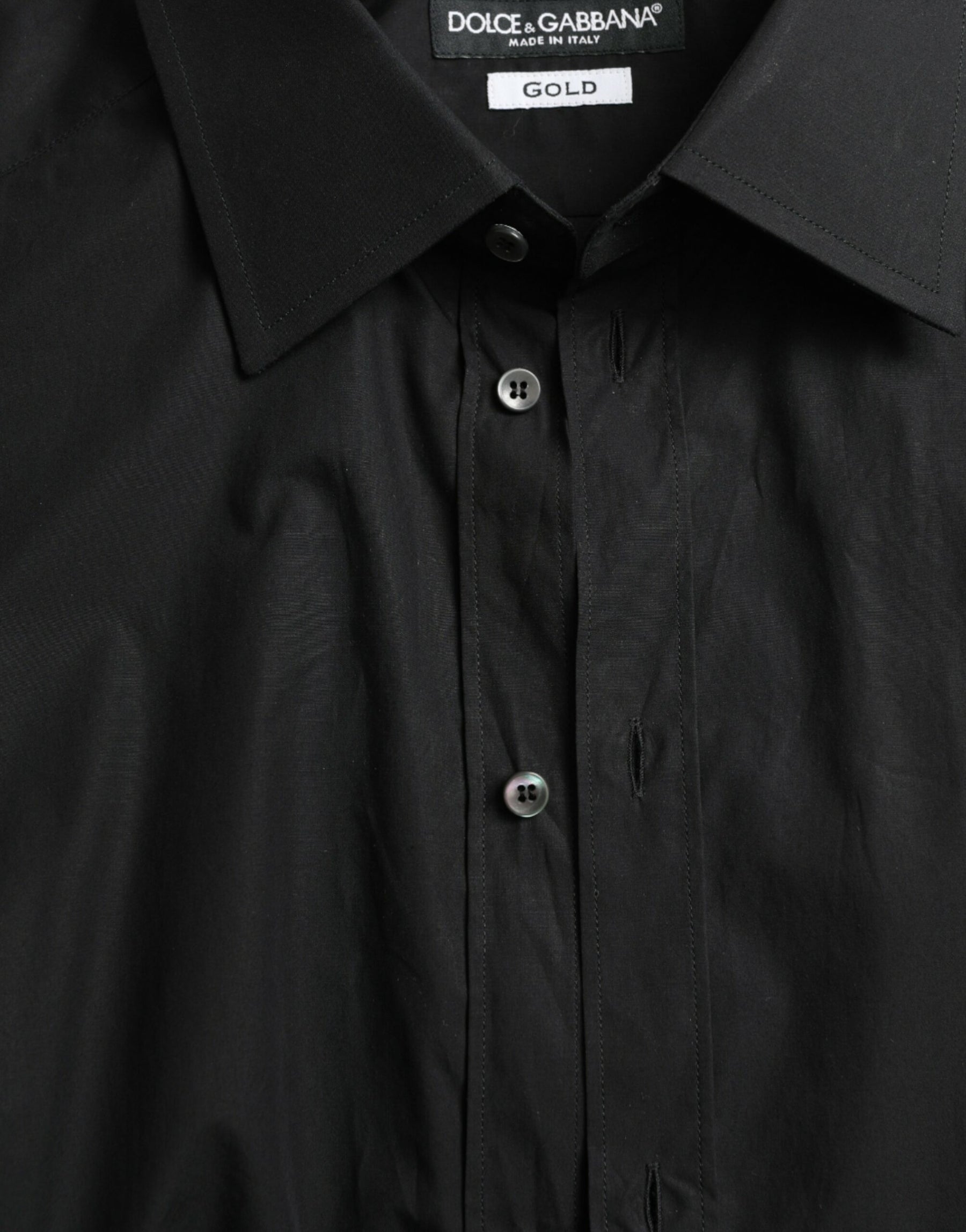 Dolce & Gabbana Black Cotton Men Formal GOLD Dress Shirt | Regal Royce
