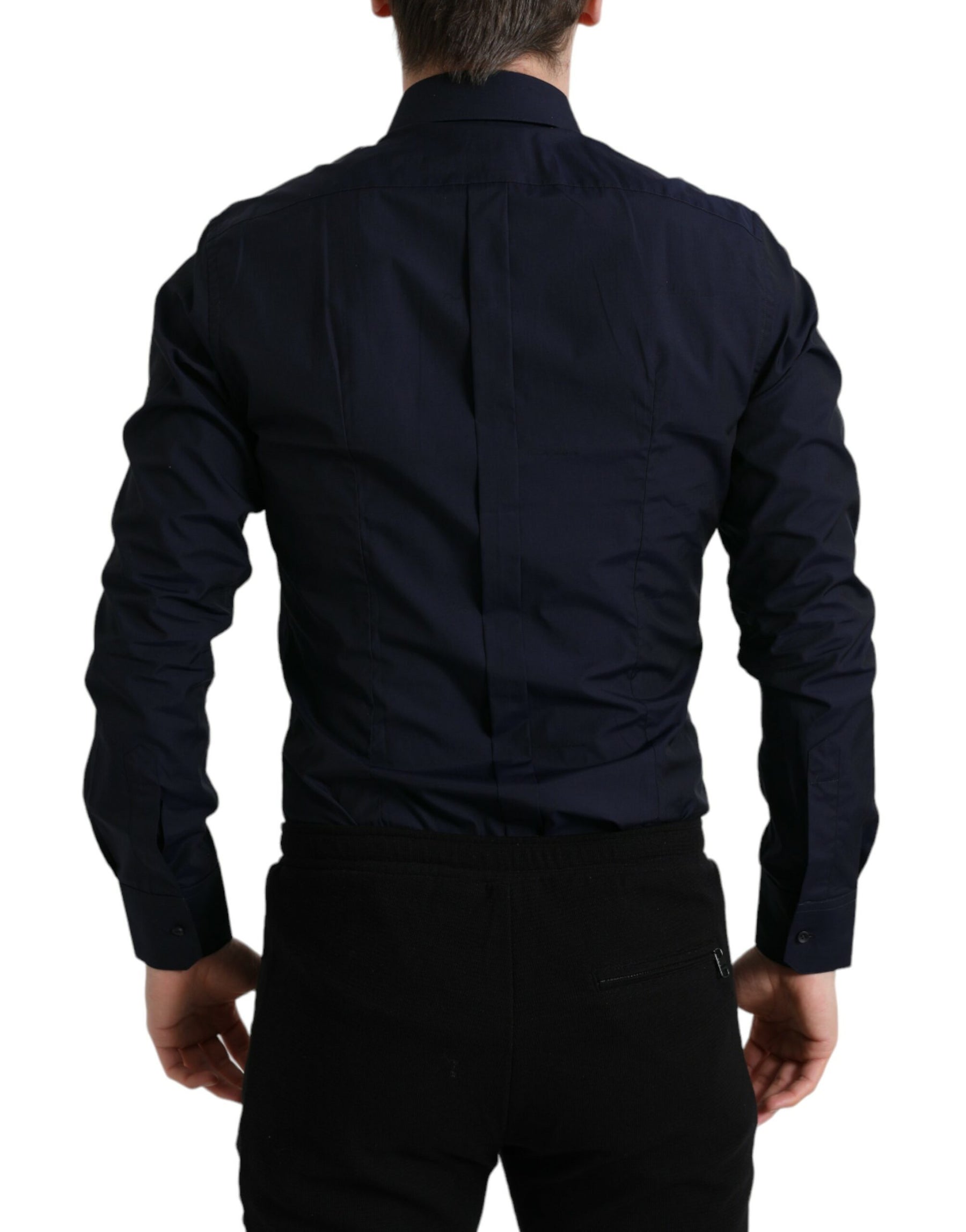 Dolce & Gabbana Navy Blue Slim Fit Formal GOLD Dress Shirt | Regal Royce