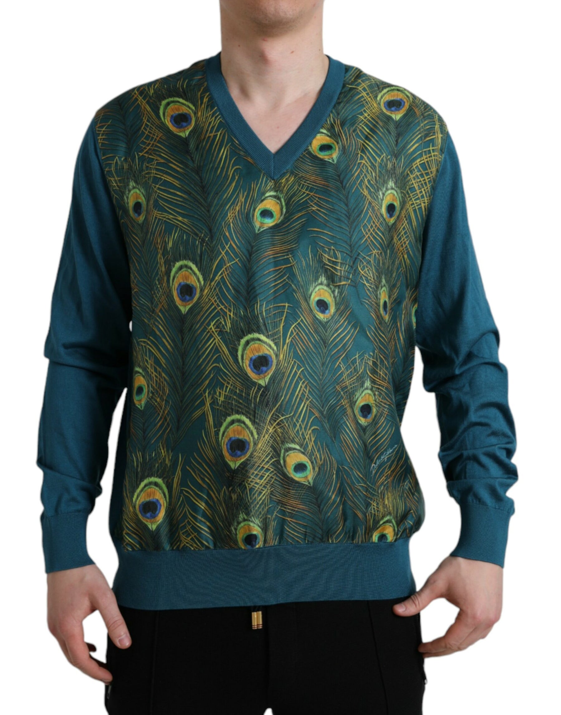 Dolce & Gabbana Green Peacock Feather Pullover Sweater | Regal Royce