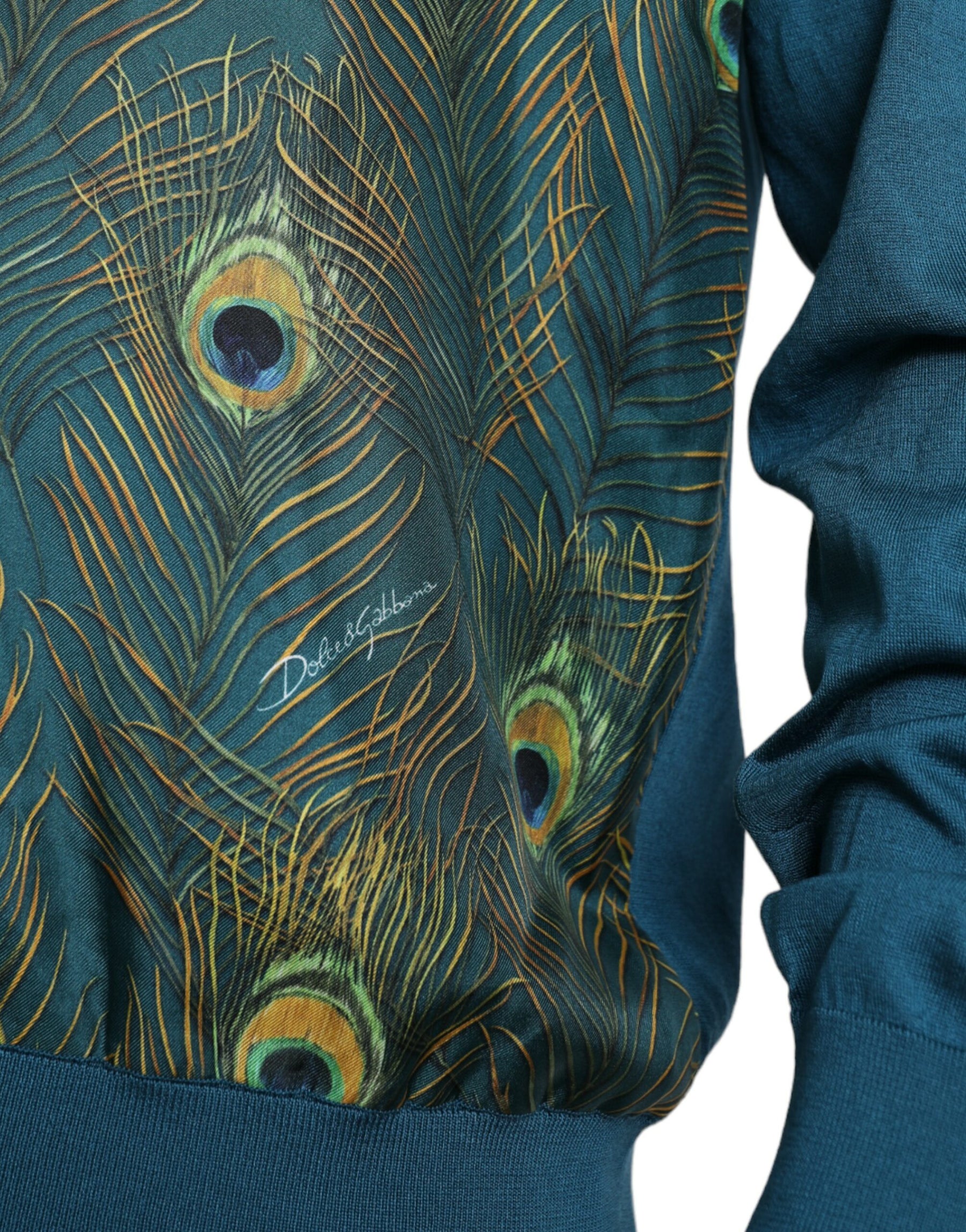 Dolce & Gabbana Green Peacock Feather Pullover Sweater | Regal Royce