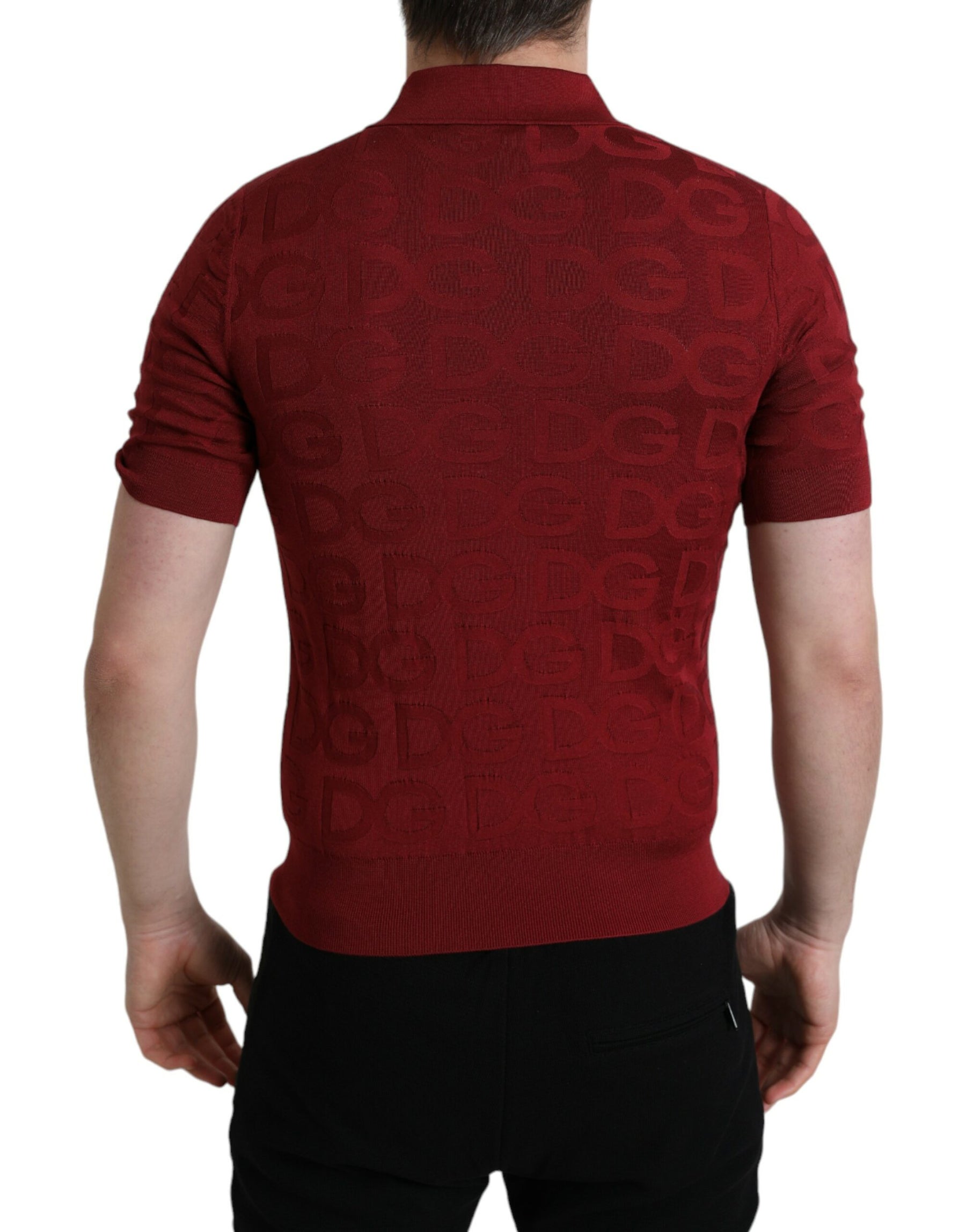 Dolce & Gabbana Maroon Collared Short Sleeve Silk T-shirt | Regal Royce