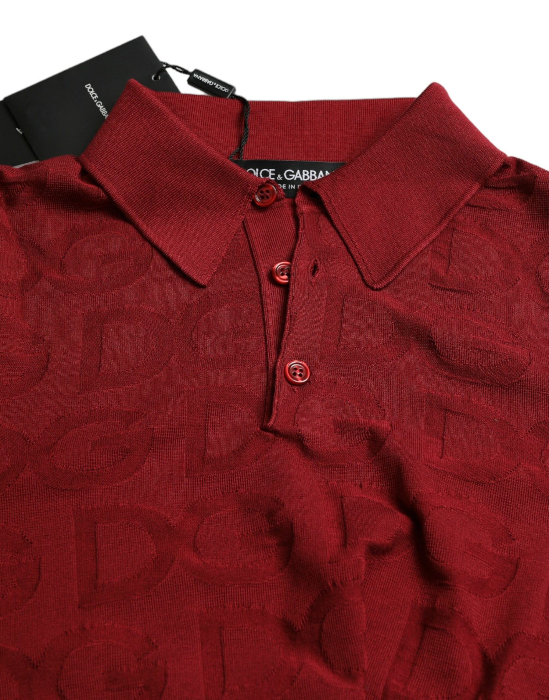 Dolce & Gabbana Maroon Collared Short Sleeve Silk T-shirt | Regal Royce