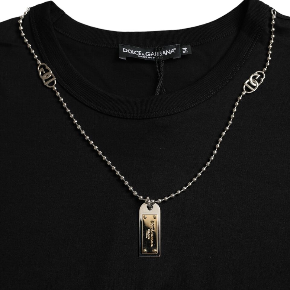 Dolce & Gabbana Black Silver Chain Short Sleeve T-shirt | Regal Royce