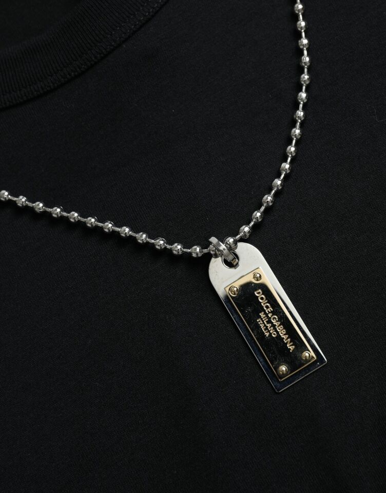 Dolce & Gabbana Black Silver Chain Short Sleeve T-shirt | Regal Royce