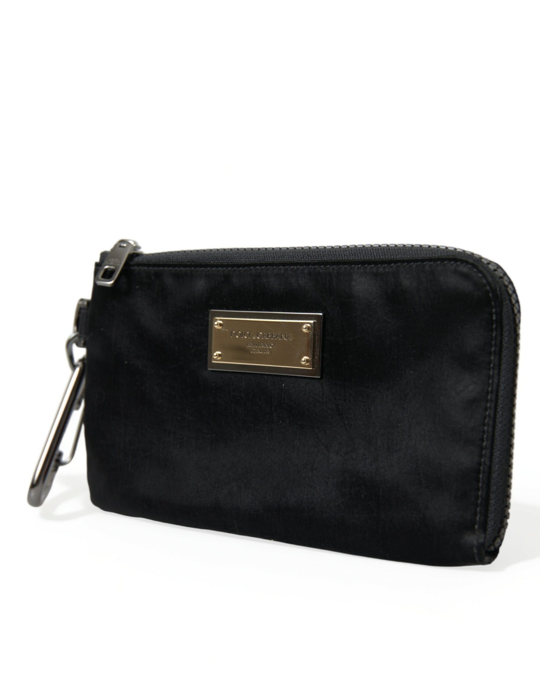 Dolce & Gabbana Black Nylon Logo Plaque Keyring Pouch Clutch Bags | Regal Royce