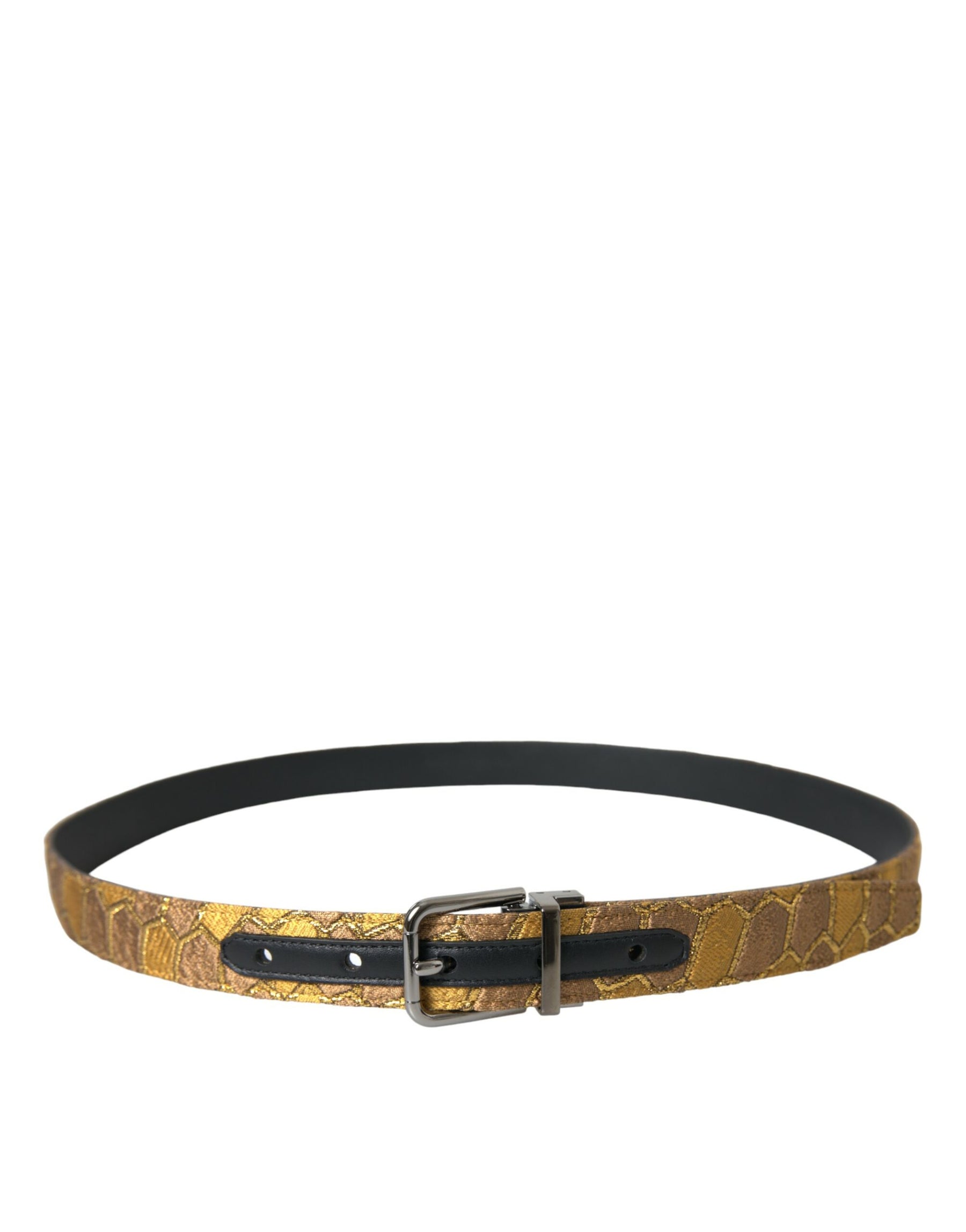 Dolce & Gabbana Gold Leather Jacquard Silver Metal Buckle Belt | Regal Royce