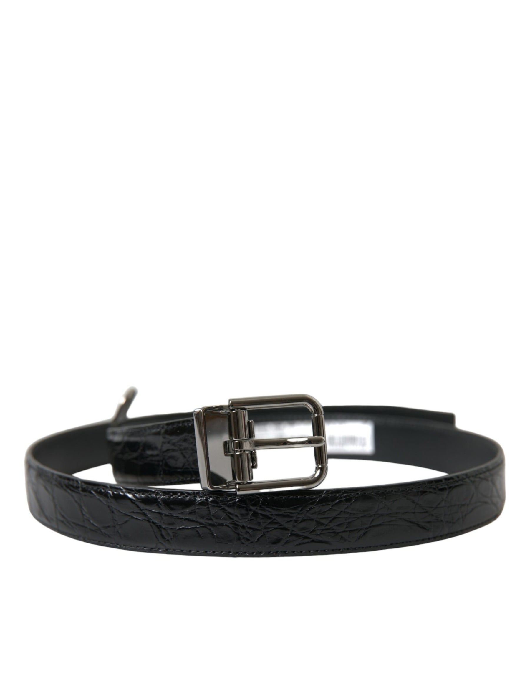 Dolce & Gabbana Black Leather Silver Metal Buckle Belt | Regal Royce