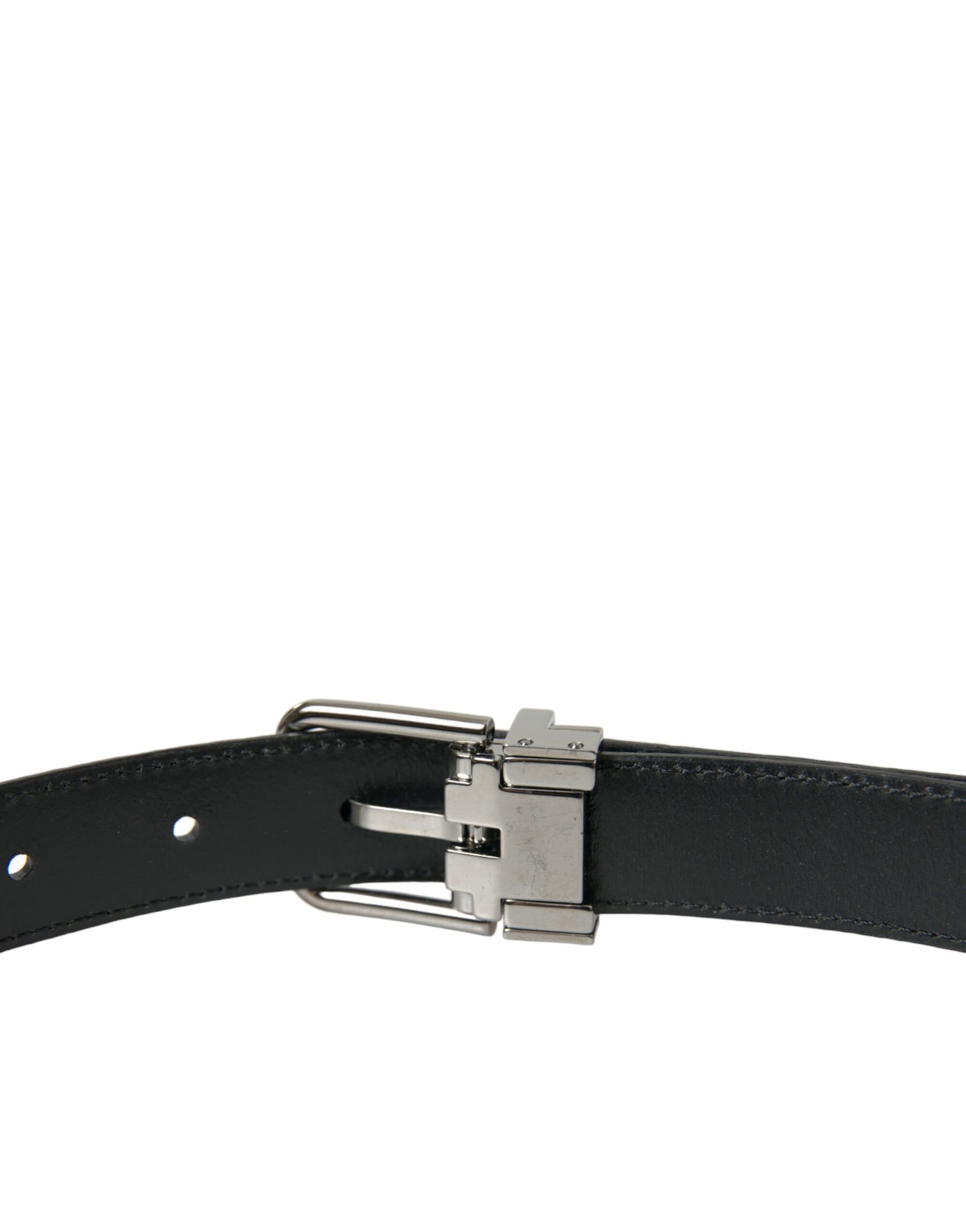 Dolce & Gabbana Black Leather Silver Metal Buckle Belt | Regal Royce
