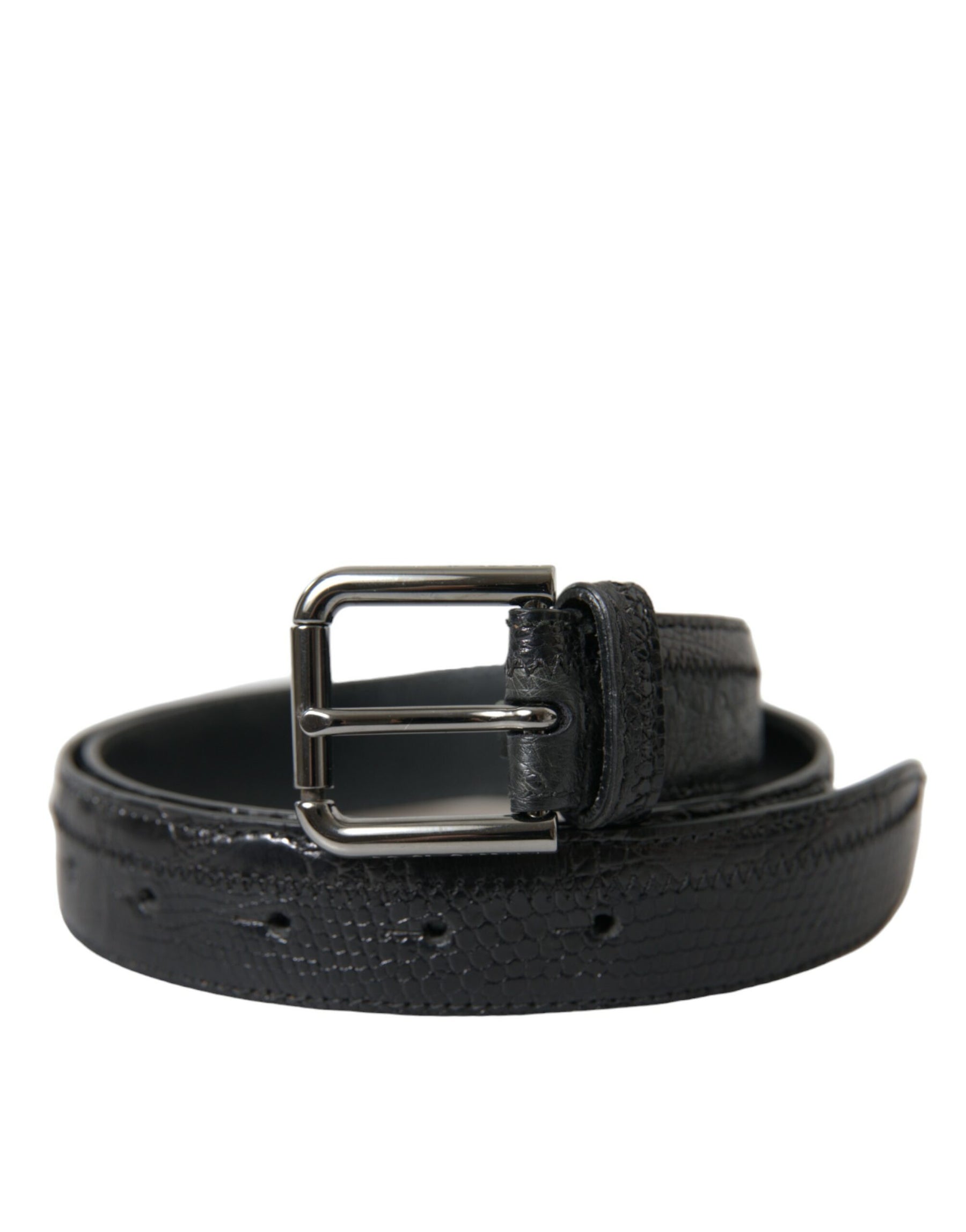 Dolce & Gabbana Black Exotic Leather Silver Metal Buckle Belt | Regal Royce