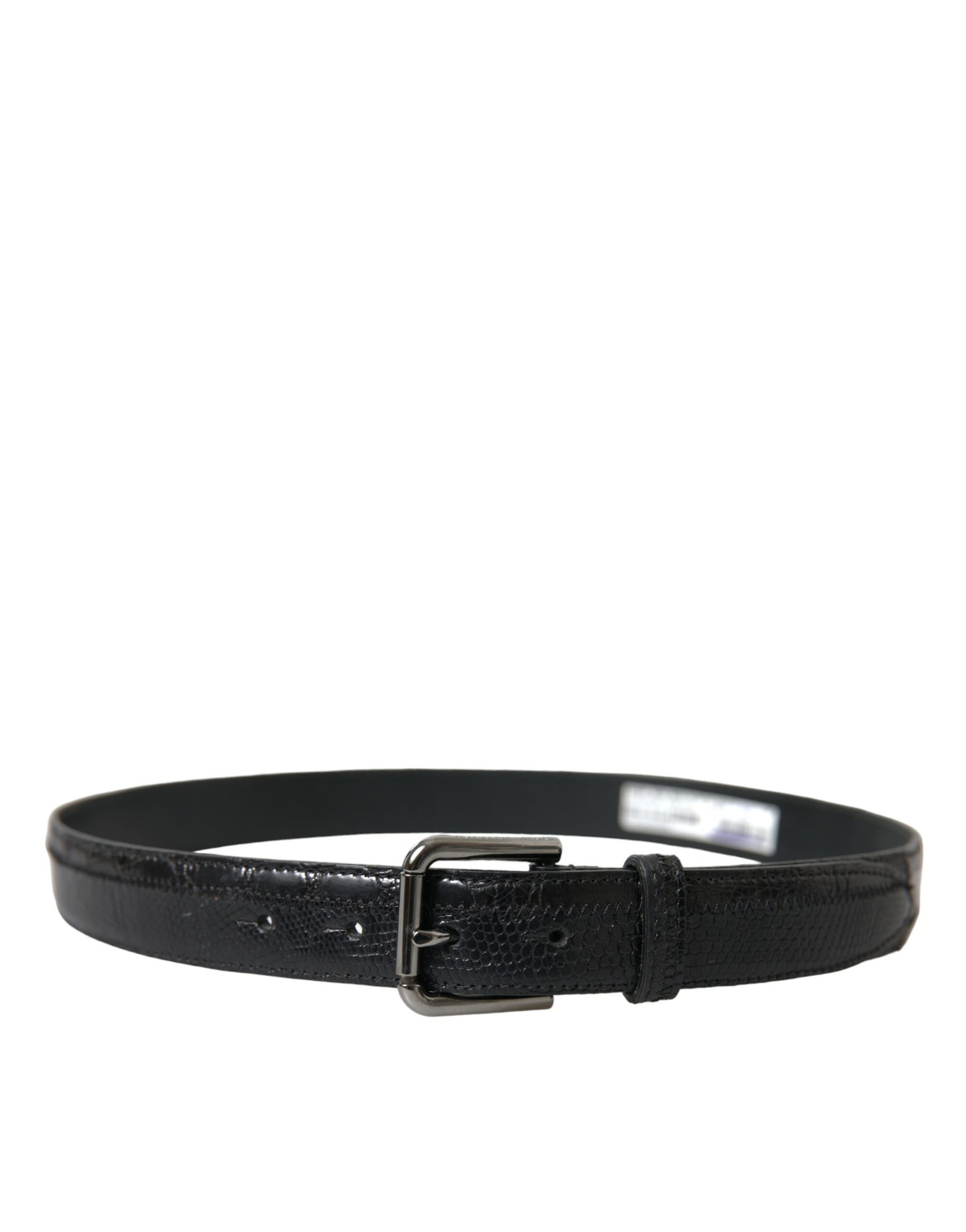 Dolce & Gabbana Black Exotic Leather Silver Metal Buckle Belt | Regal Royce
