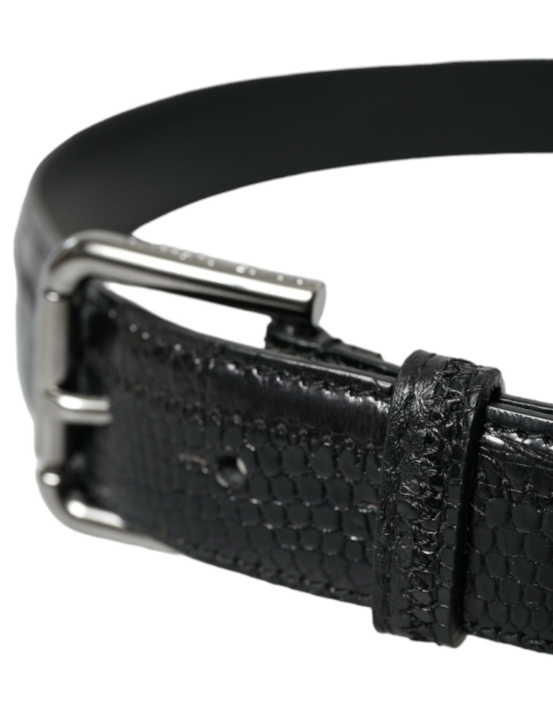 Dolce & Gabbana Black Exotic Leather Silver Metal Buckle Belt | Regal Royce