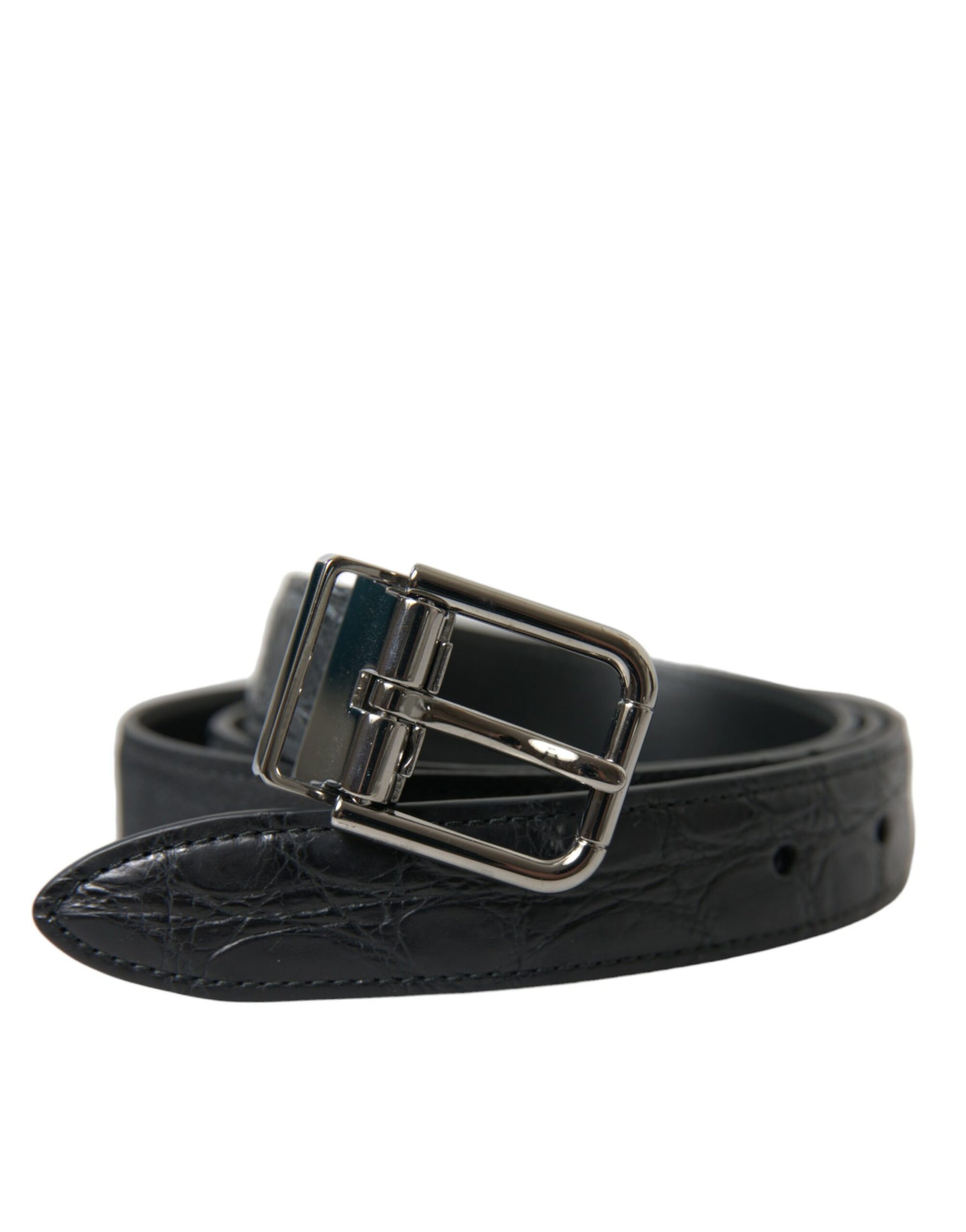 Dolce & Gabbana Black Leather Silver Metal Buckle Belt | Regal Royce