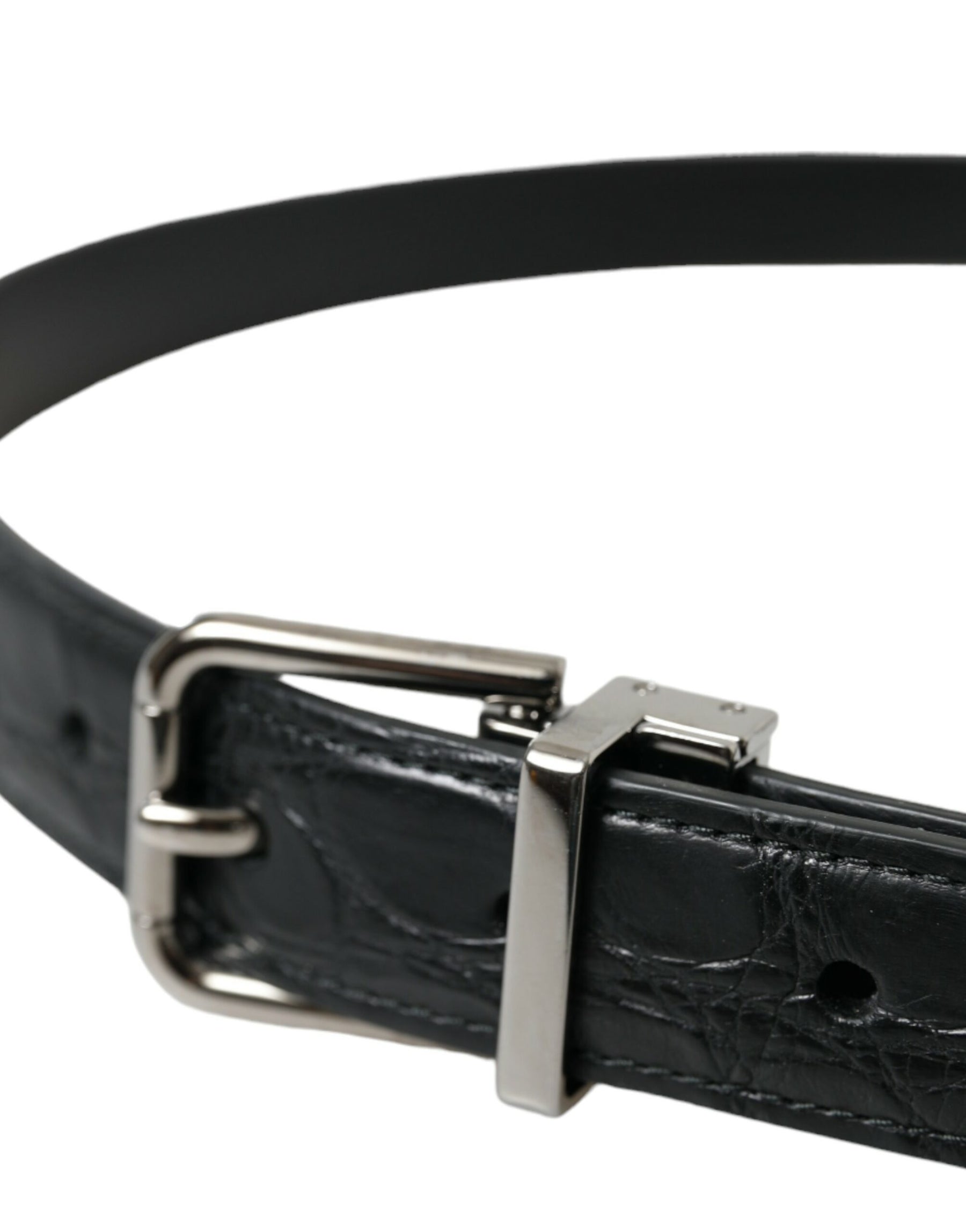 Dolce & Gabbana Black Leather Silver Metal Buckle Belt | Regal Royce