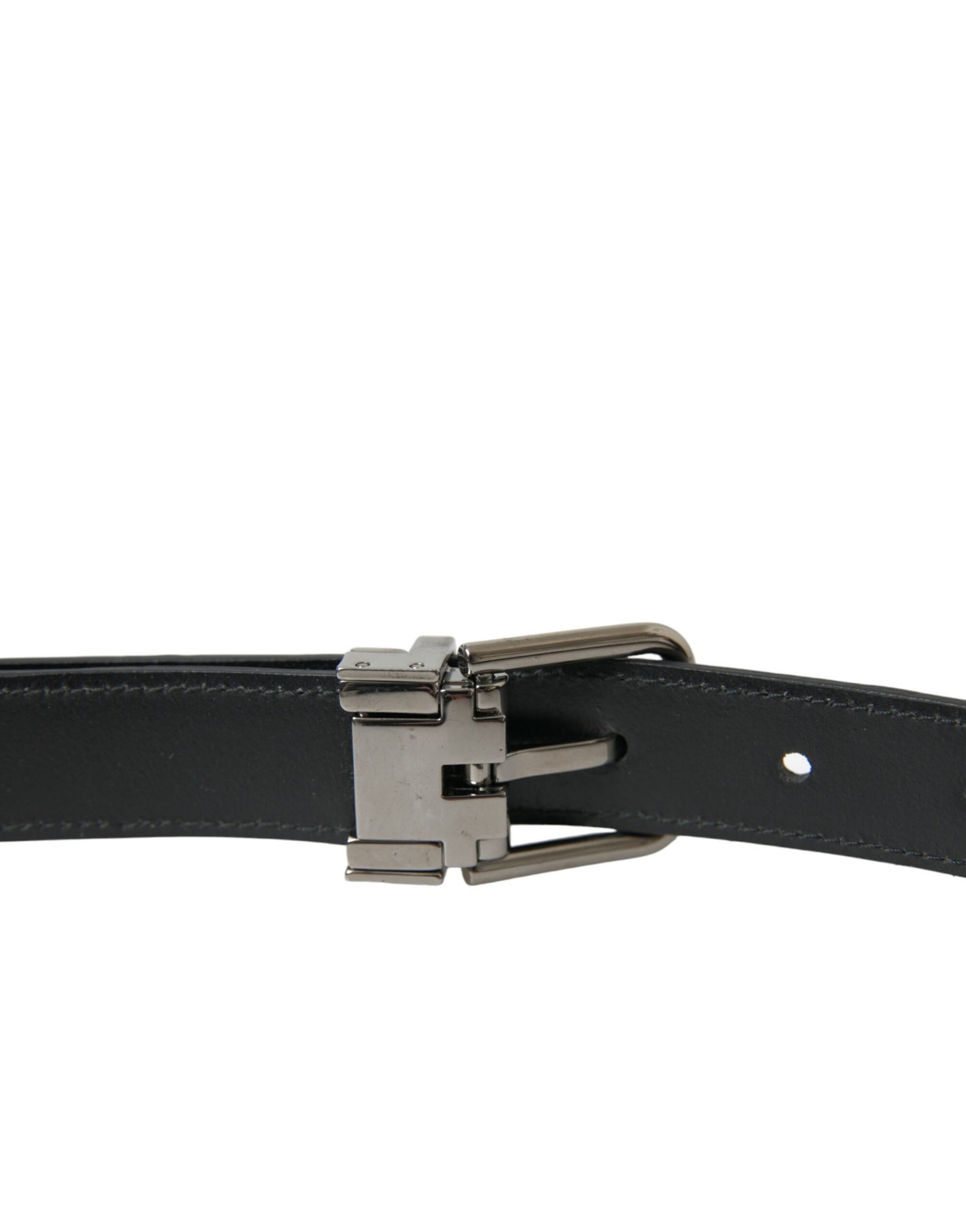 Dolce & Gabbana Black Leather Silver Metal Buckle Belt | Regal Royce