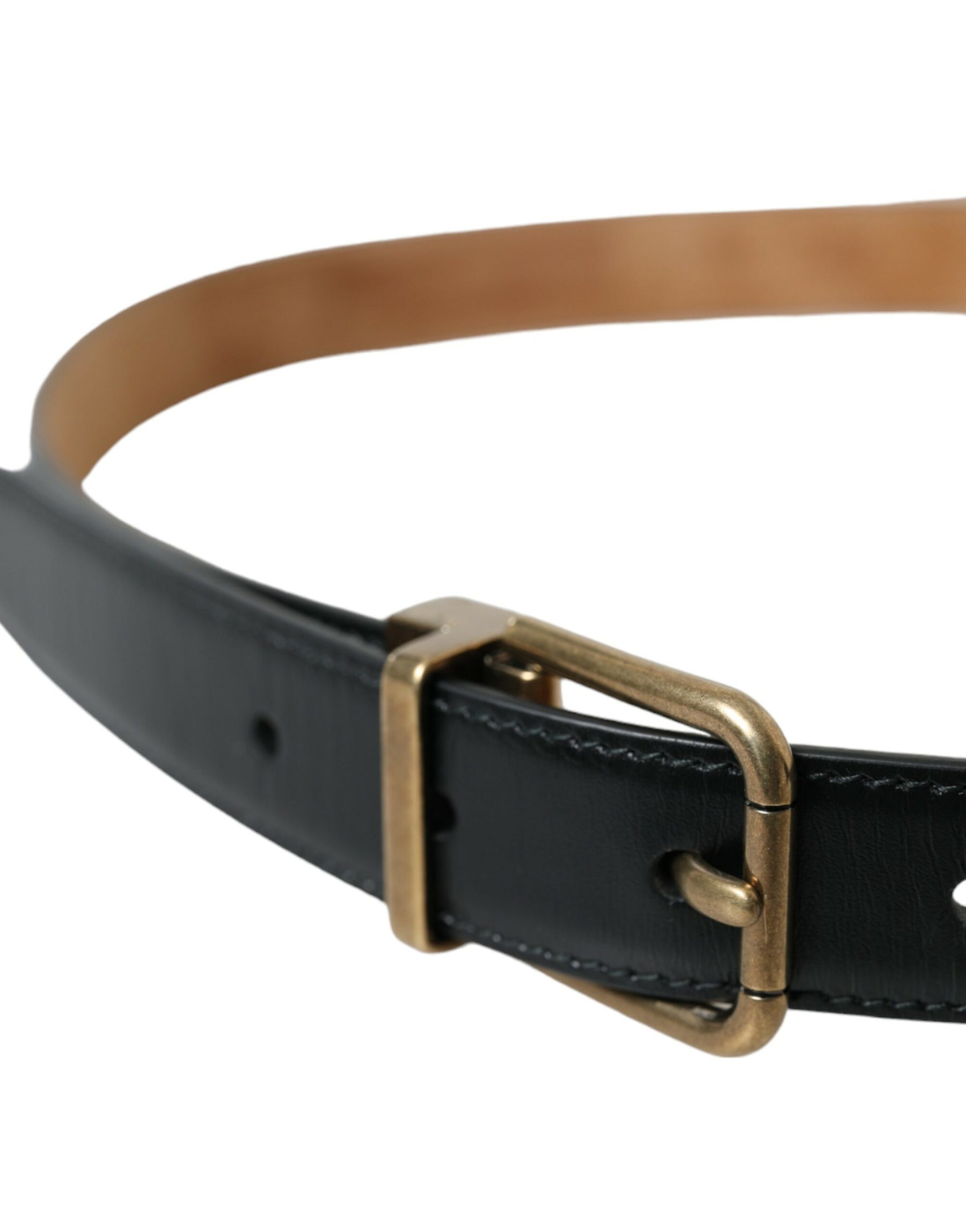 Dolce & Gabbana Black Calf Leather Gold Metal Buckle Belt | Regal Royce