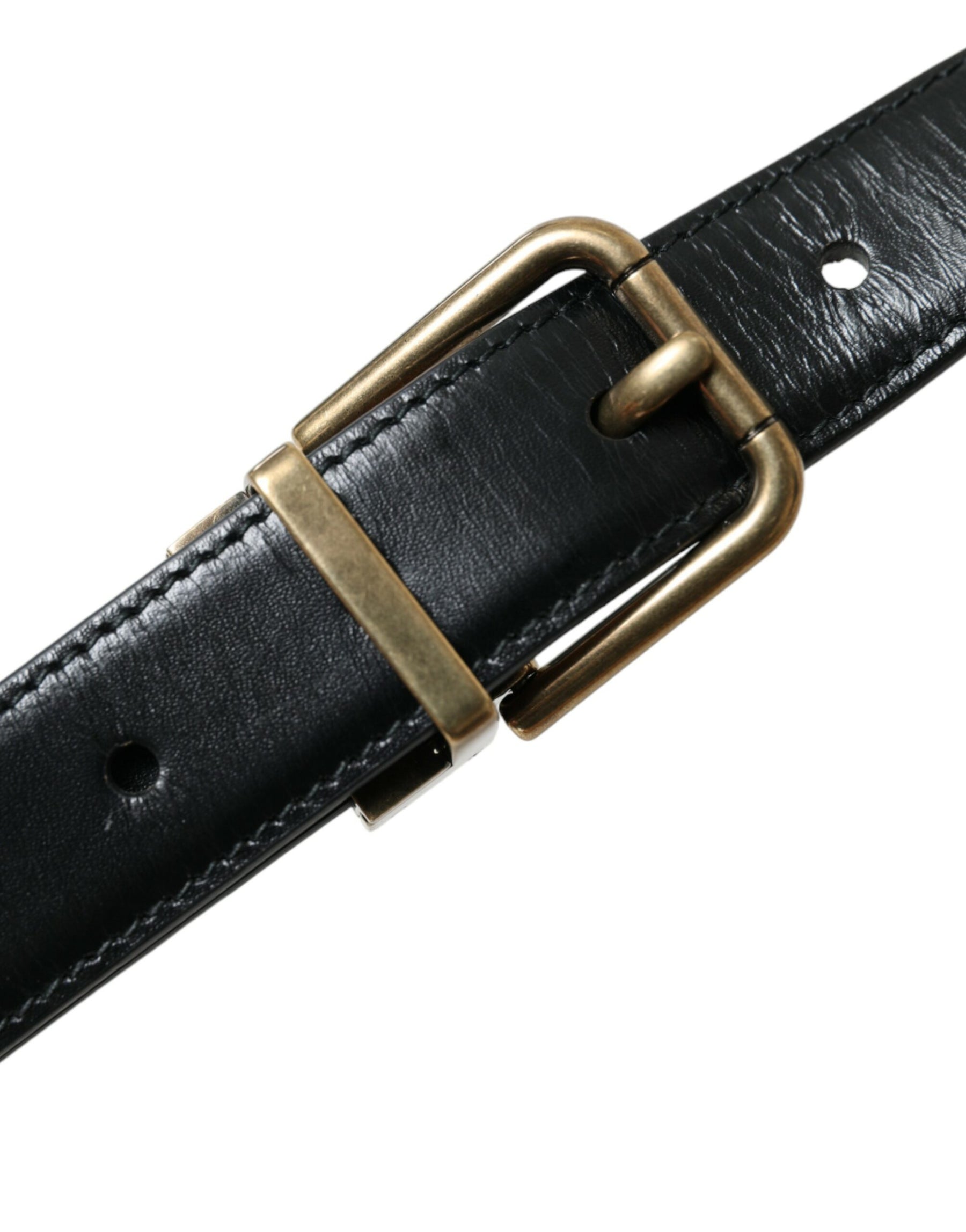 Dolce & Gabbana Black Calf Leather Gold Metal Buckle Belt | Regal Royce