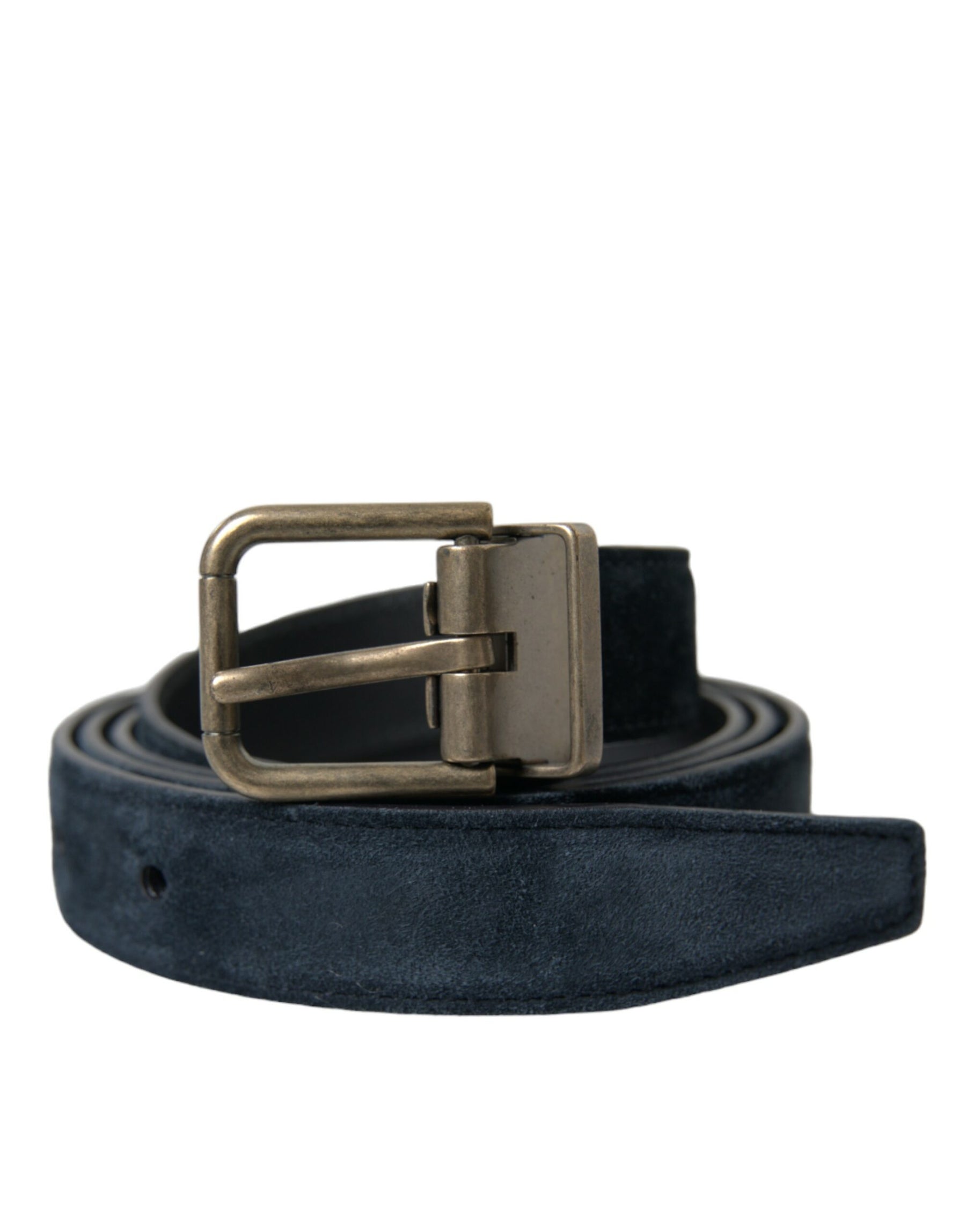 Dolce & Gabbana Blue Suede Leather Gold Metal Buckle Belt | Regal Royce