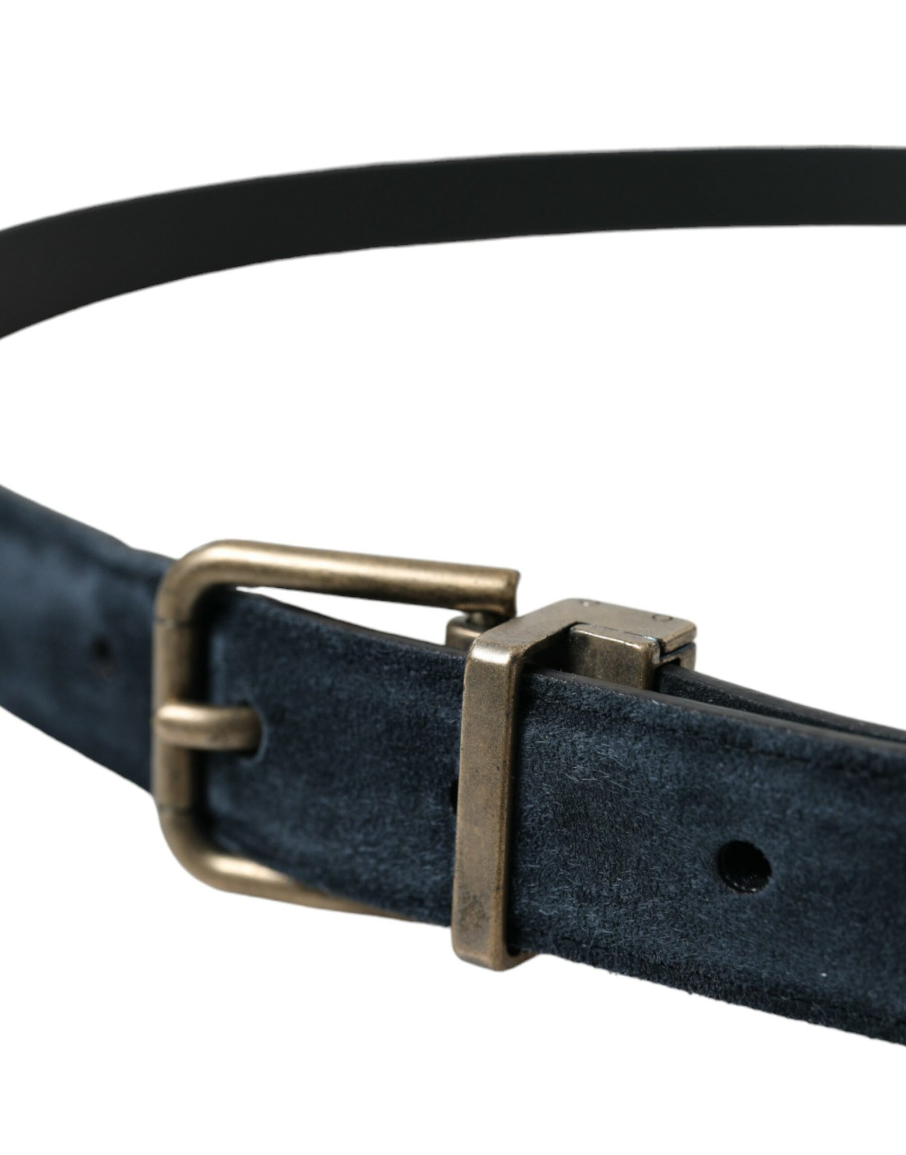 Dolce & Gabbana Blue Suede Leather Gold Metal Buckle Belt | Regal Royce