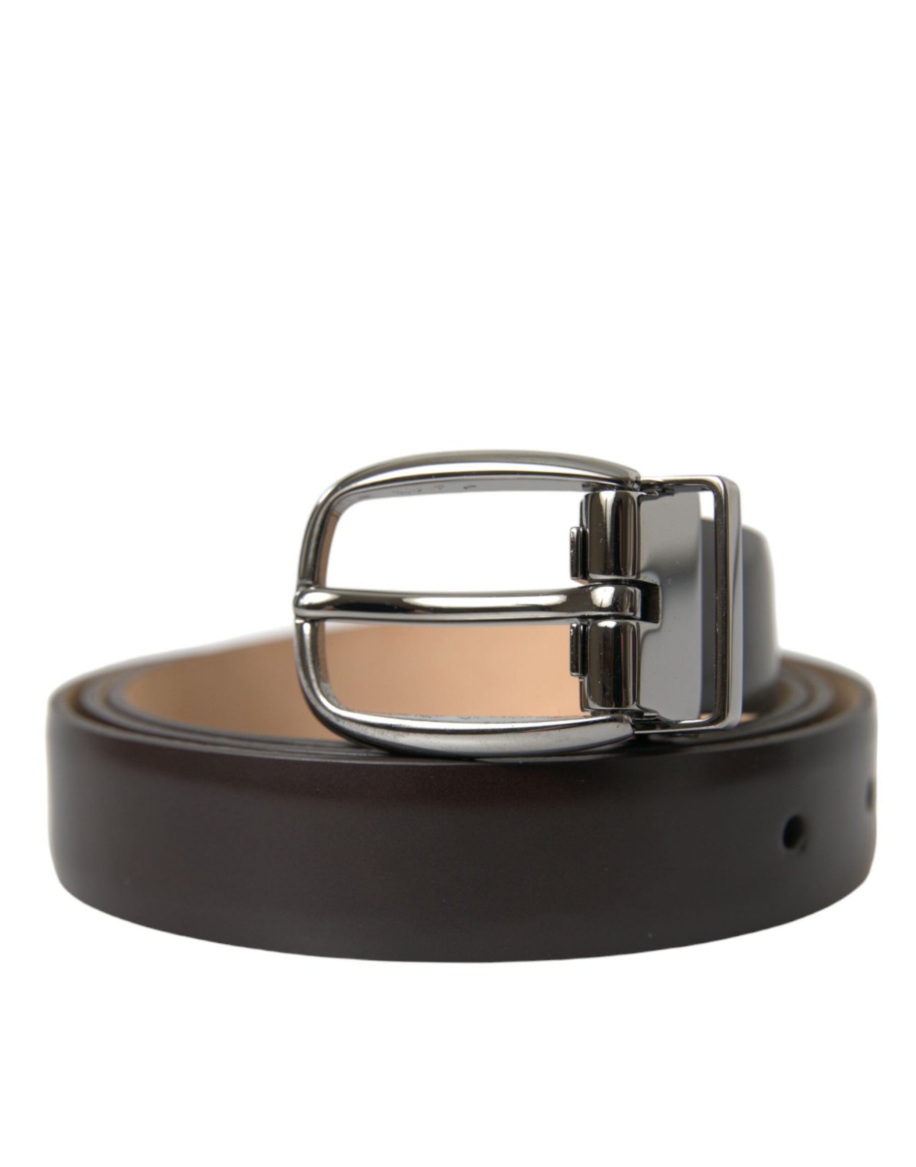 Dolce & Gabbana Dark Brown Leather Silver Metal Buckle Belt | Regal Royce