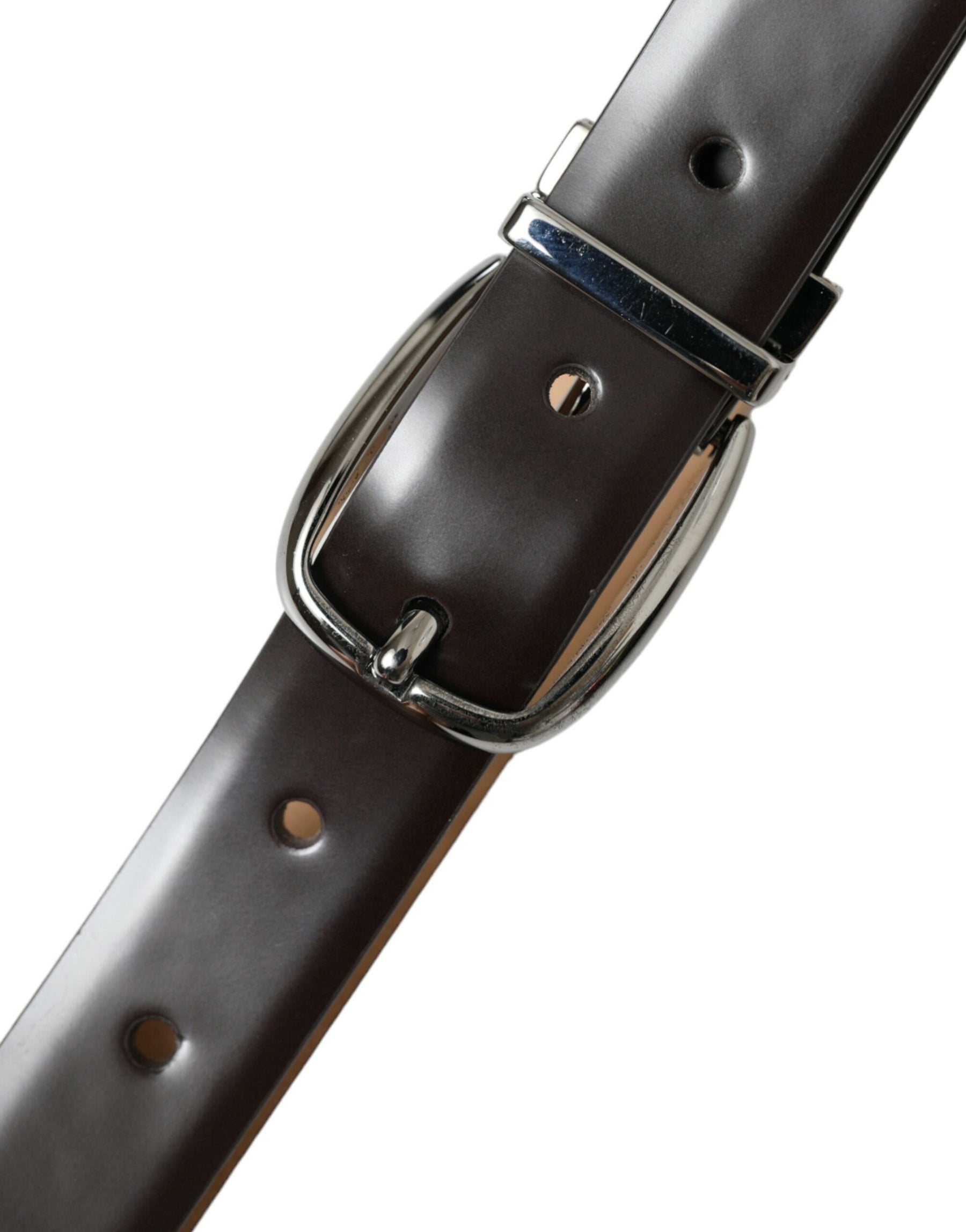 Dolce & Gabbana Dark Brown Leather Silver Metal Buckle Belt | Regal Royce