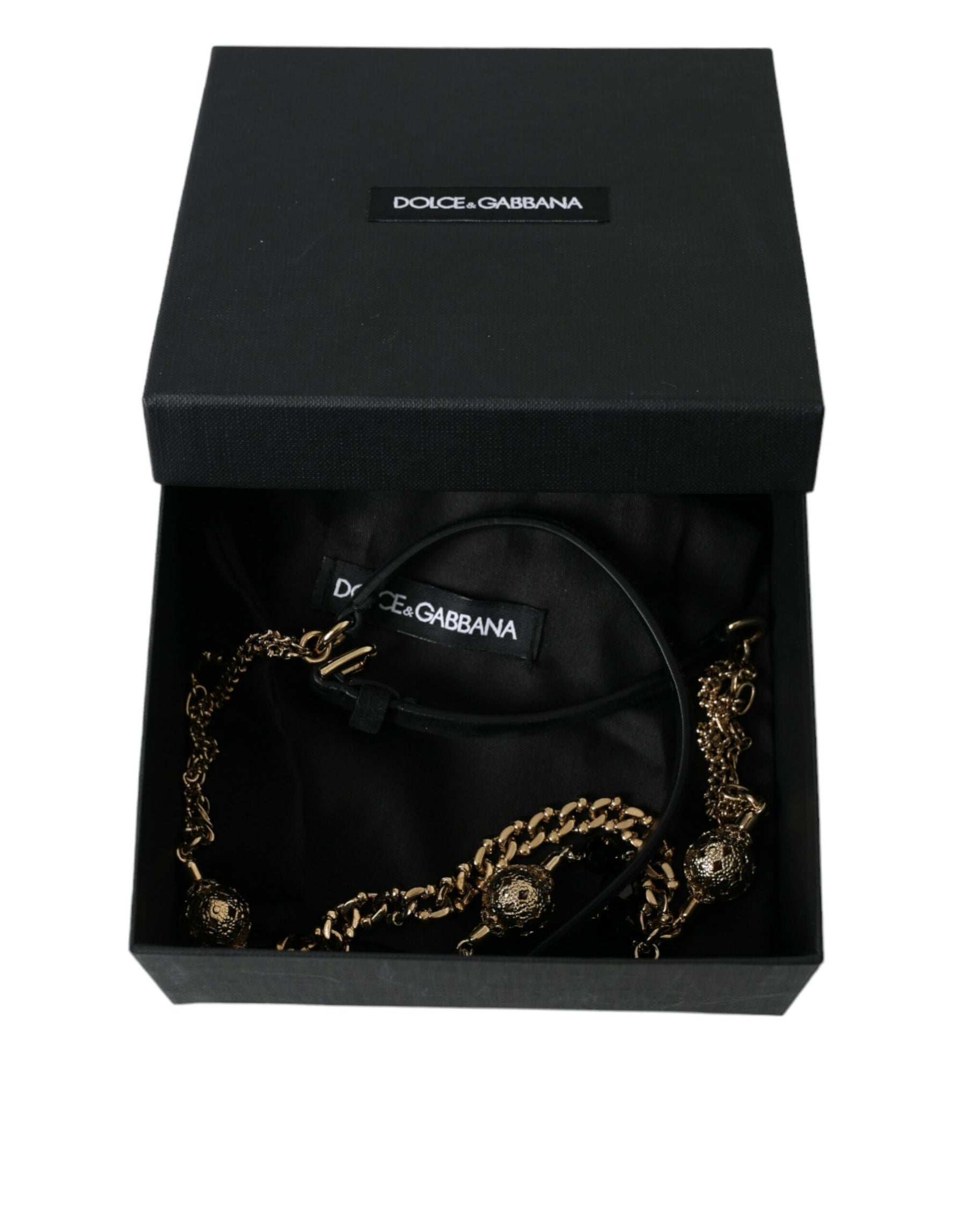 Dolce & Gabbana Black Suede Gold Chain Crystal Waist Belt | Regal Royce