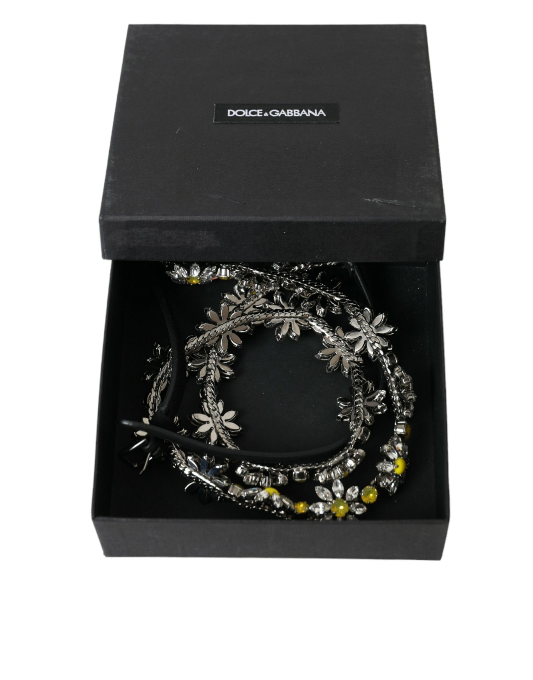 Dolce & Gabbana Black Daisy Crystal Dauphine Waist Belt | Regal Royce