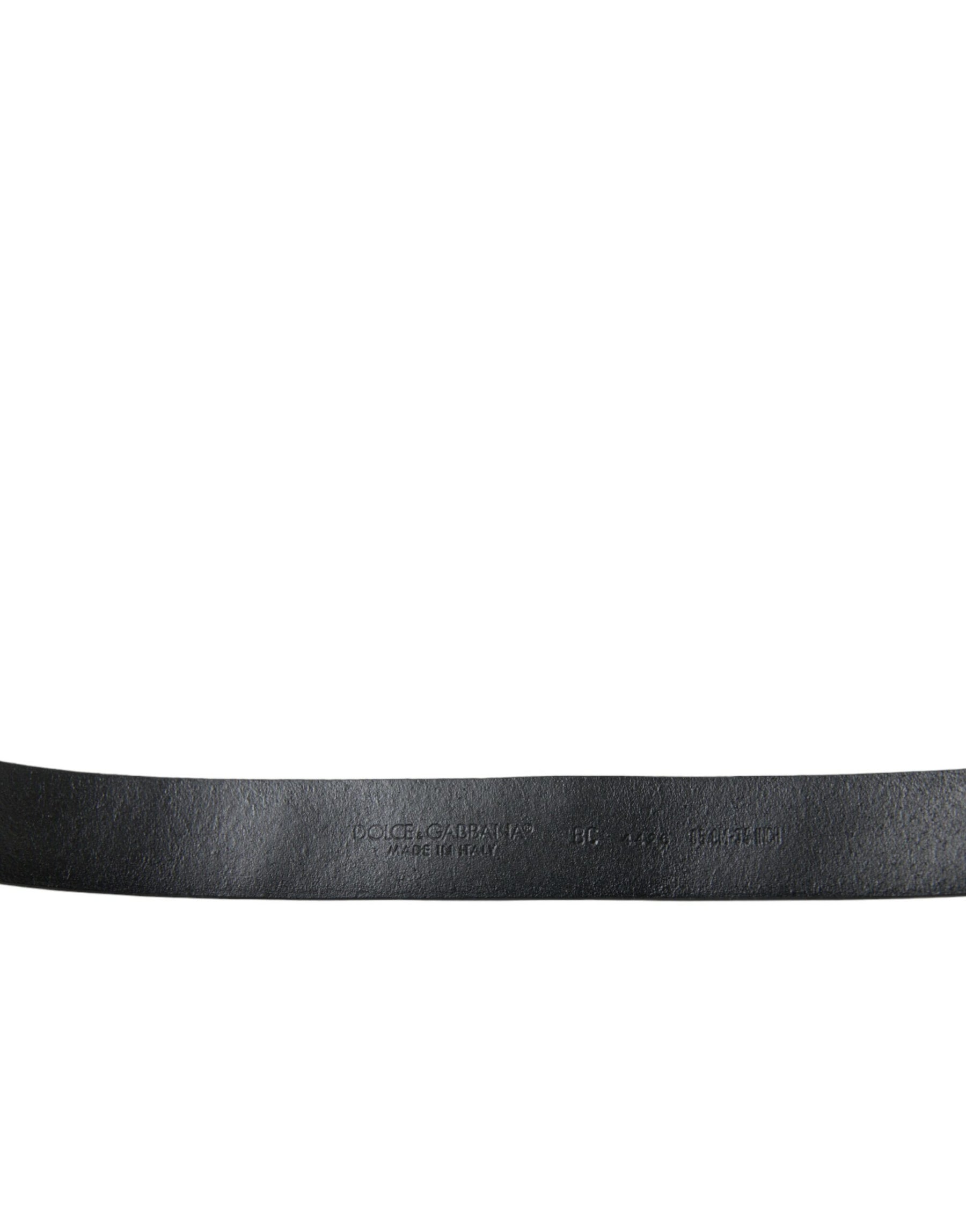 Dolce & Gabbana Black Embellished Leather Engraved Buckle Belt | Regal Royce