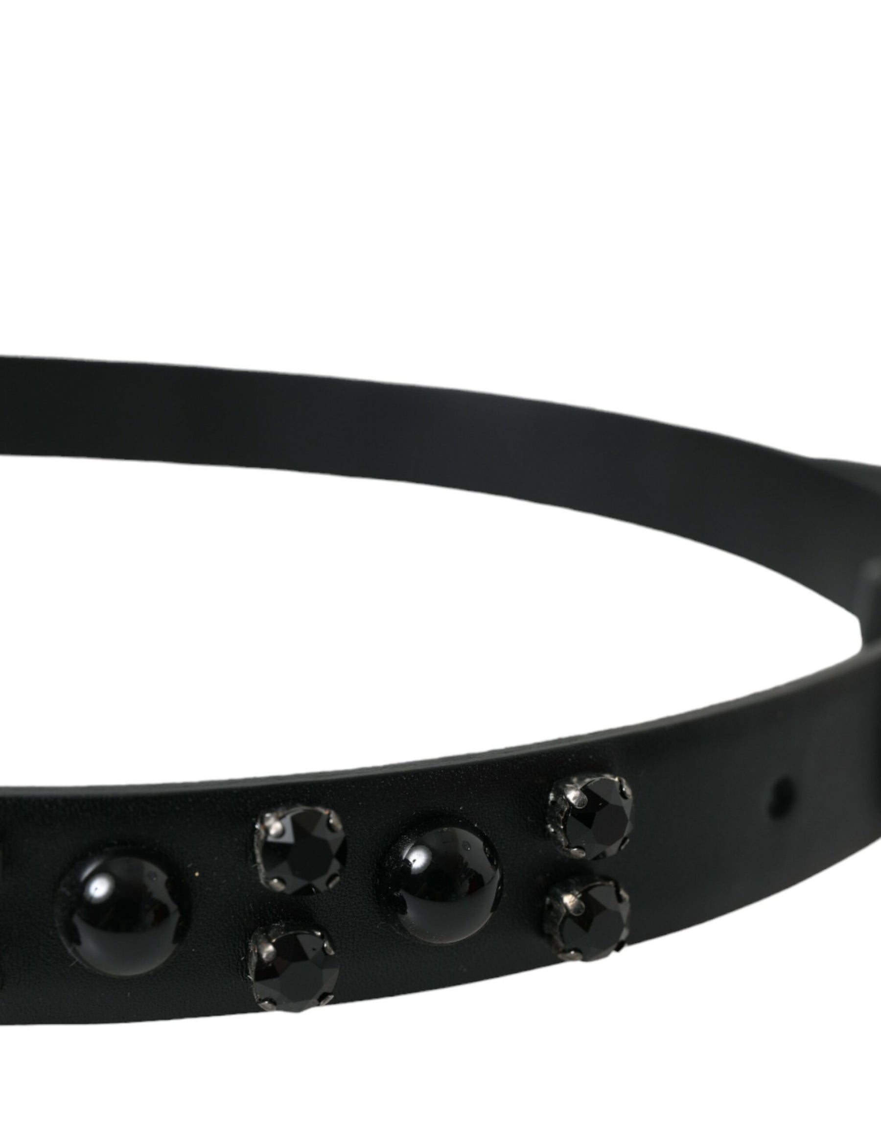 Dolce & Gabbana Black Embellished Leather Engraved Buckle Belt | Regal Royce