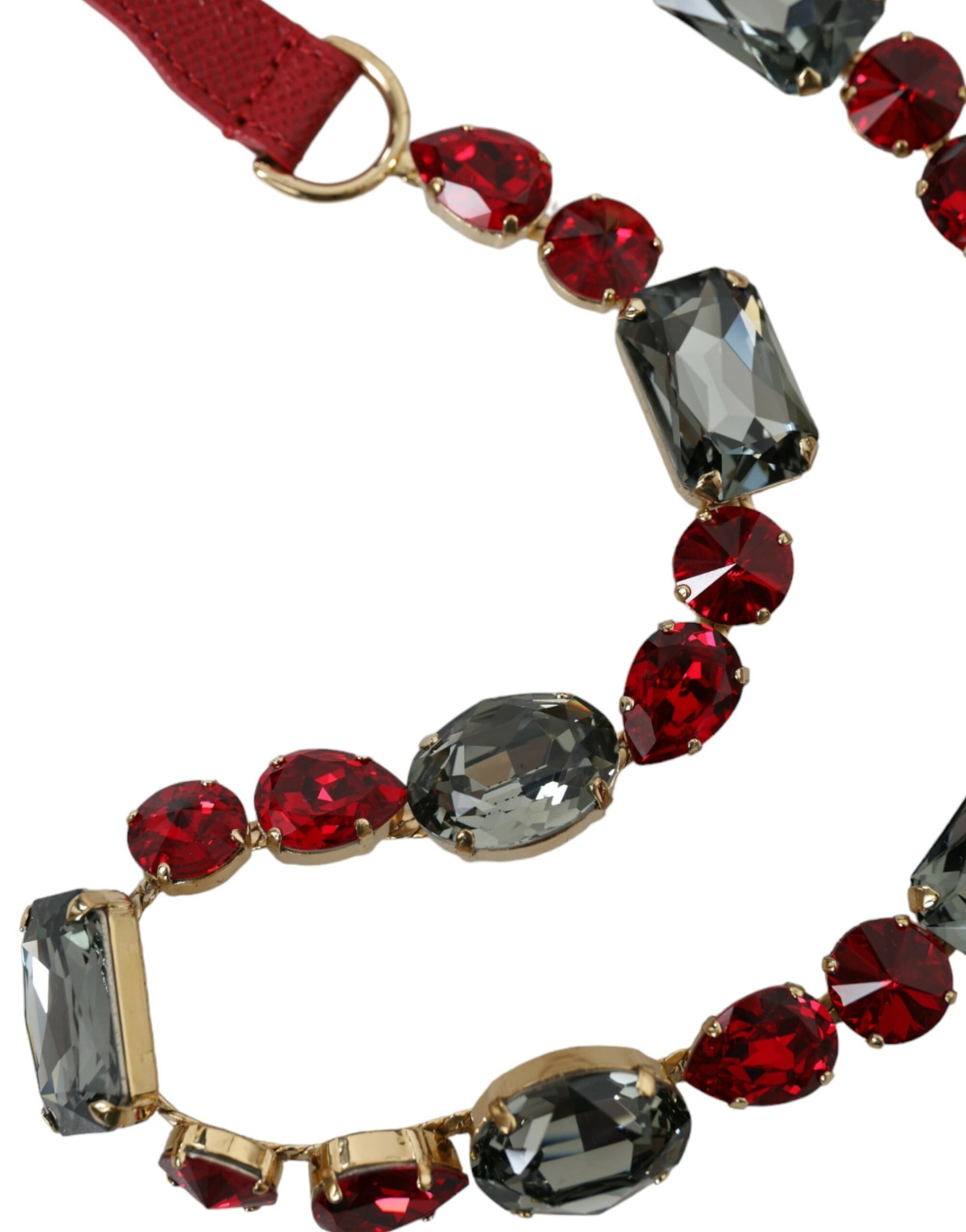 Dolce & Gabbana Red Leather Crystal Chain Waist Belt | Regal Royce