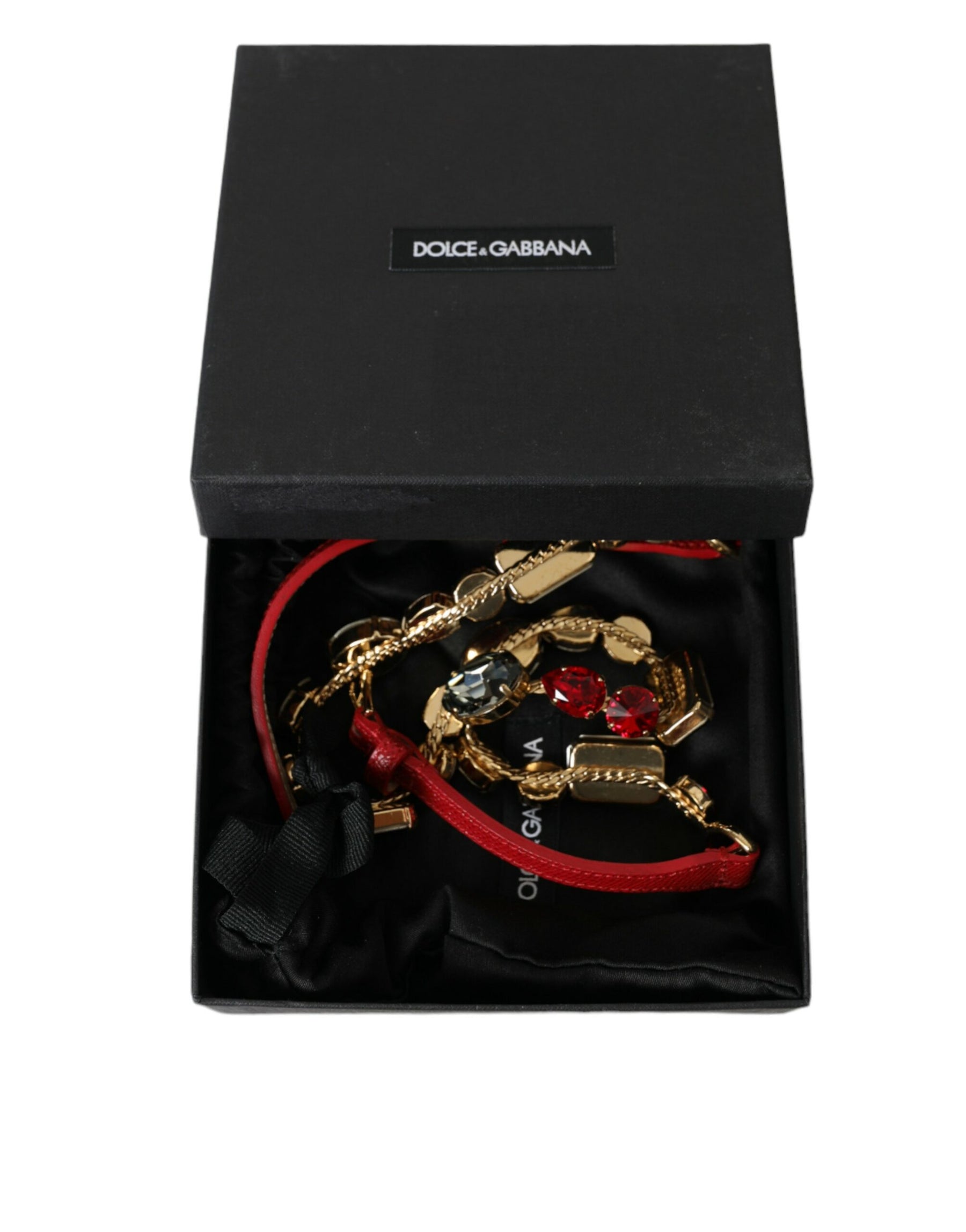 Dolce & Gabbana Red Leather Crystal Chain Waist Belt | Regal Royce