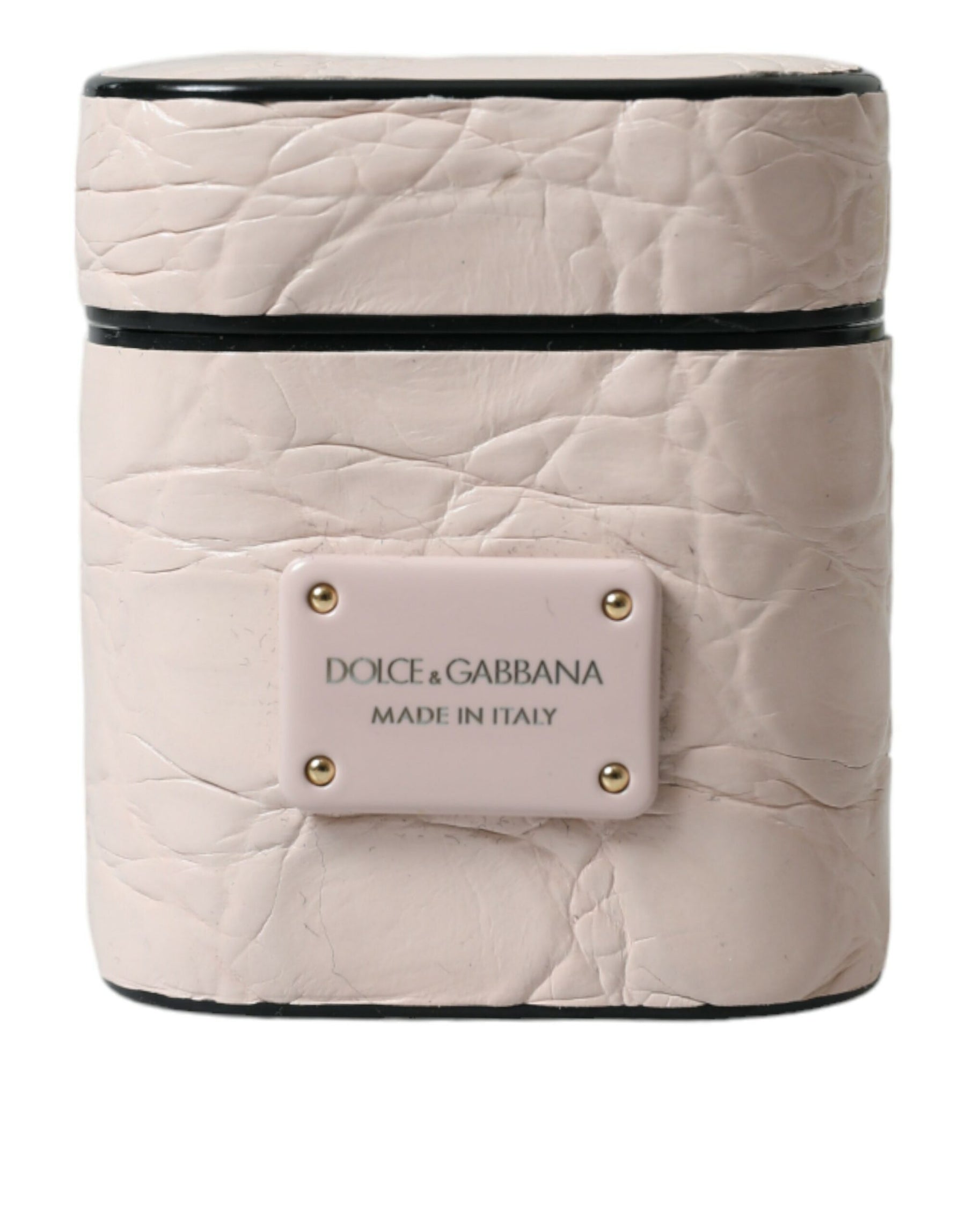 Dolce & Gabbana Light Pink Calf Leather Metal Logo Plaque Airpods Case | Regal Royce