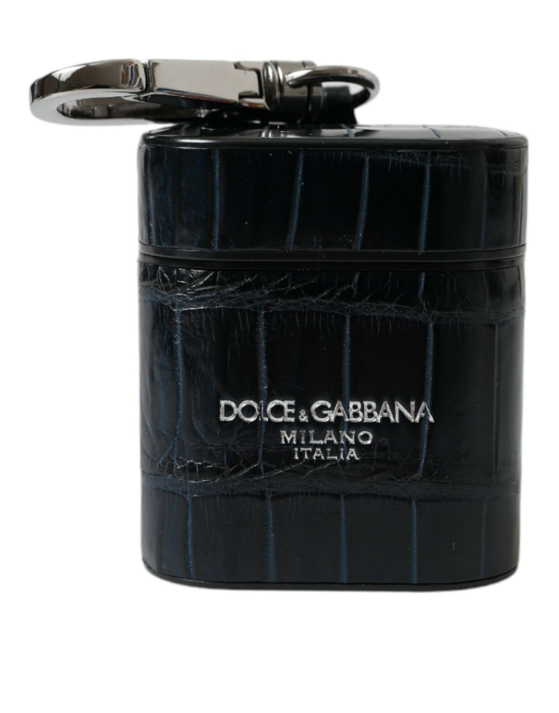 Dolce & Gabbana Black Crocodile Leather Silver Metal Logo Airpods Case | Regal Royce