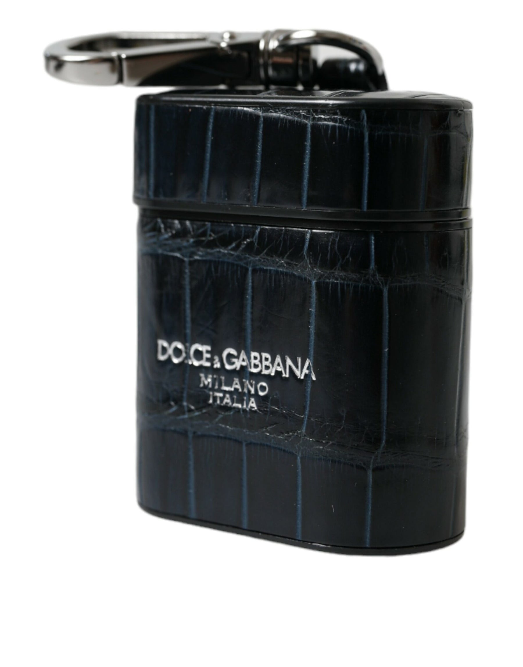 Dolce & Gabbana Black Crocodile Leather Silver Metal Logo Airpods Case | Regal Royce