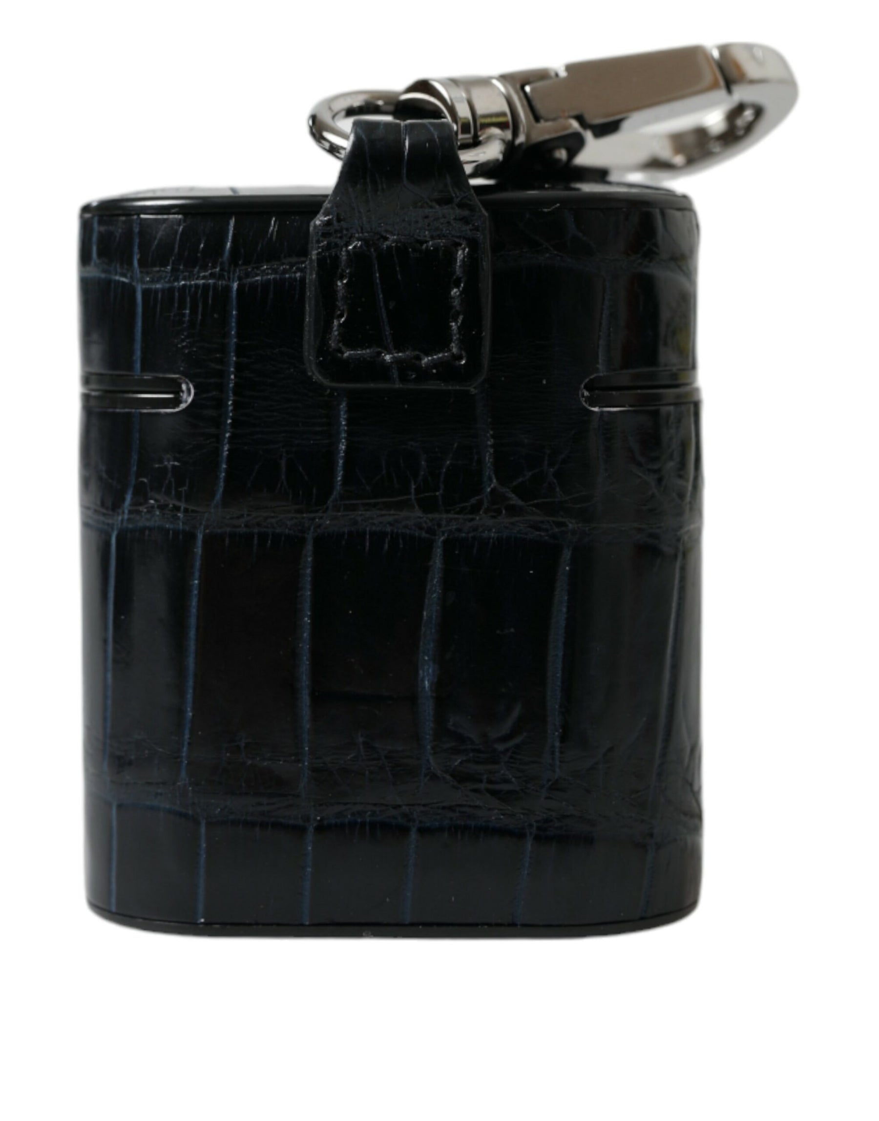 Dolce & Gabbana Black Crocodile Leather Silver Metal Logo Airpods Case | Regal Royce