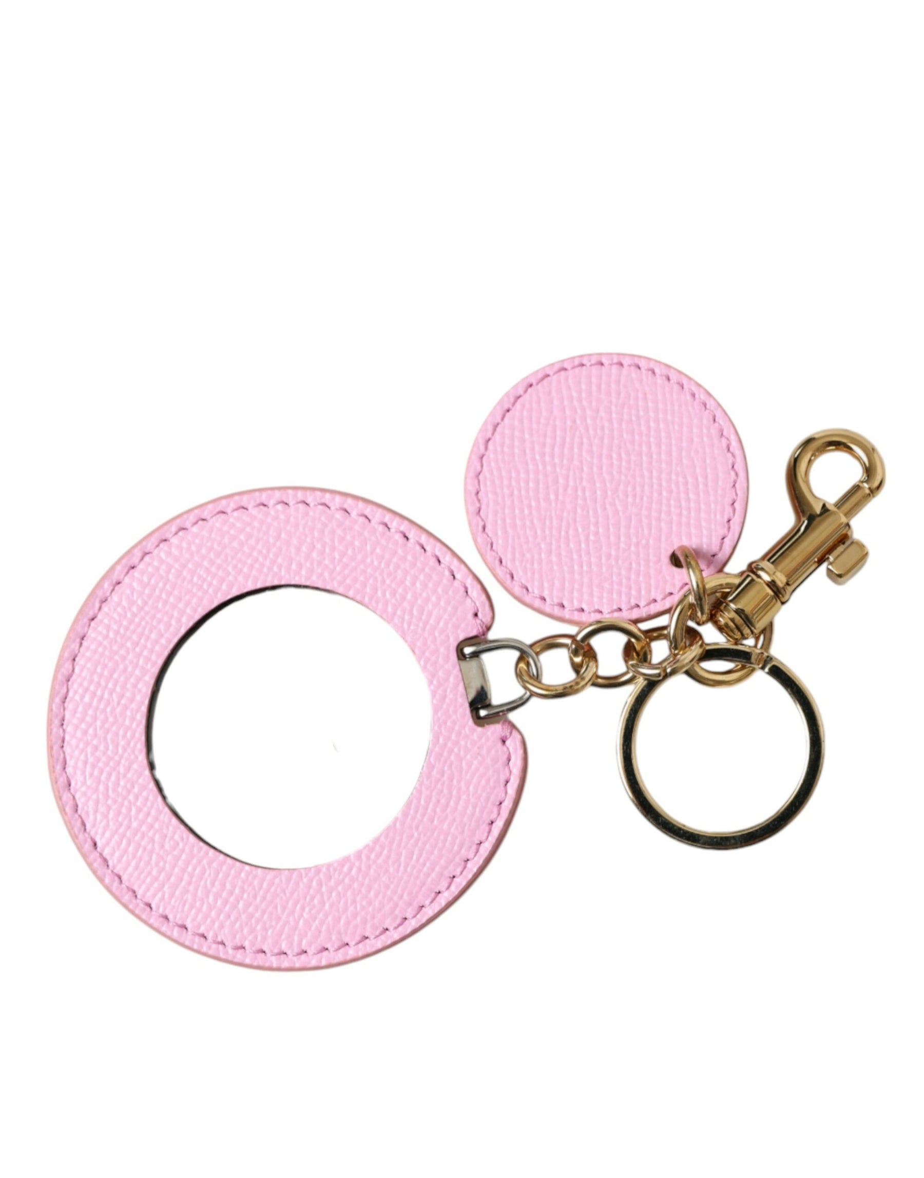Dolce & Gabbana Pink Calf Leather Gold Metal Logo Print Keyring Keychain | Regal Royce