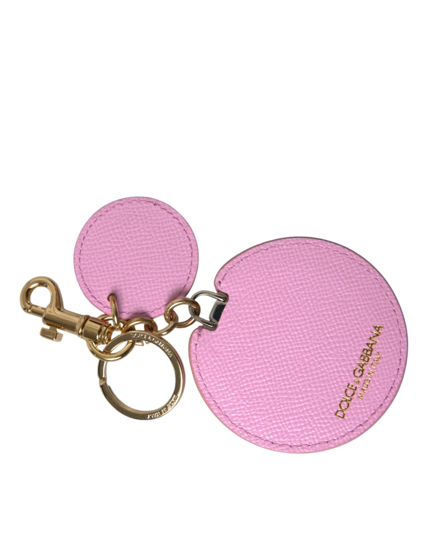 Dolce & Gabbana Pink Calf Leather Gold Metal Logo Print Keyring Keychain | Regal Royce