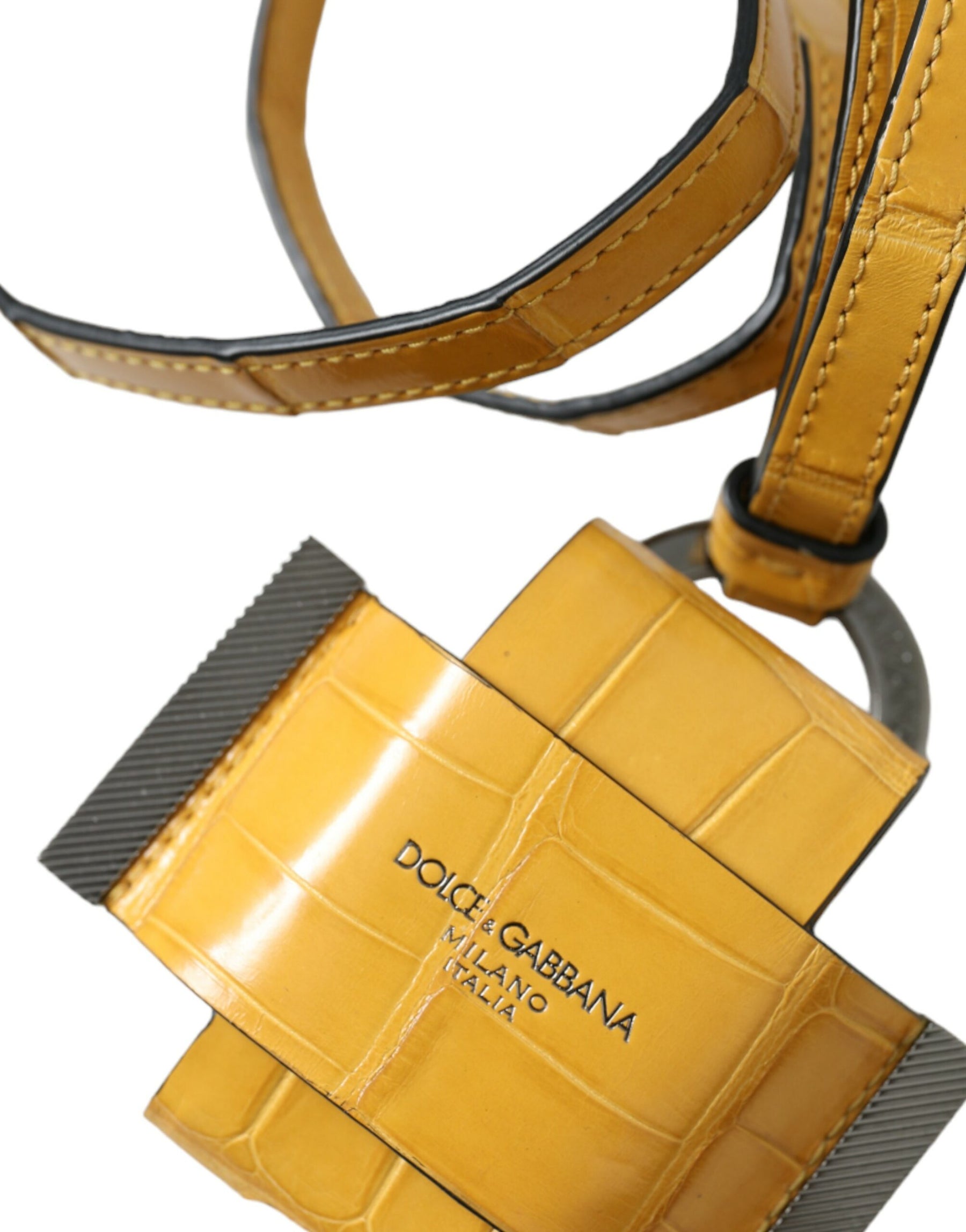 Dolce & Gabbana Yellow Crocodile Leather Logo Print Lanyard Keychain | Regal Royce