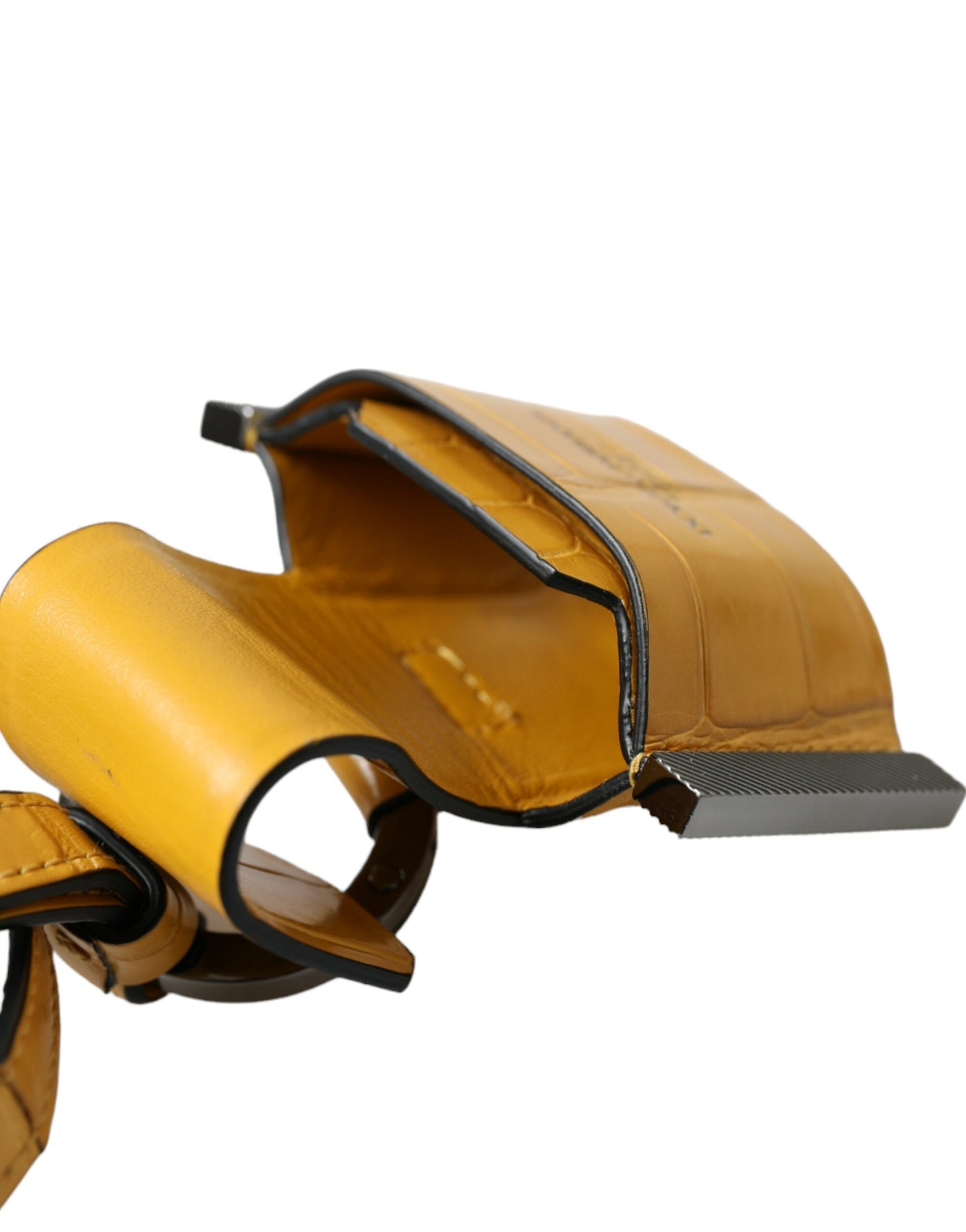 Dolce & Gabbana Yellow Crocodile Leather Logo Print Lanyard Keychain | Regal Royce