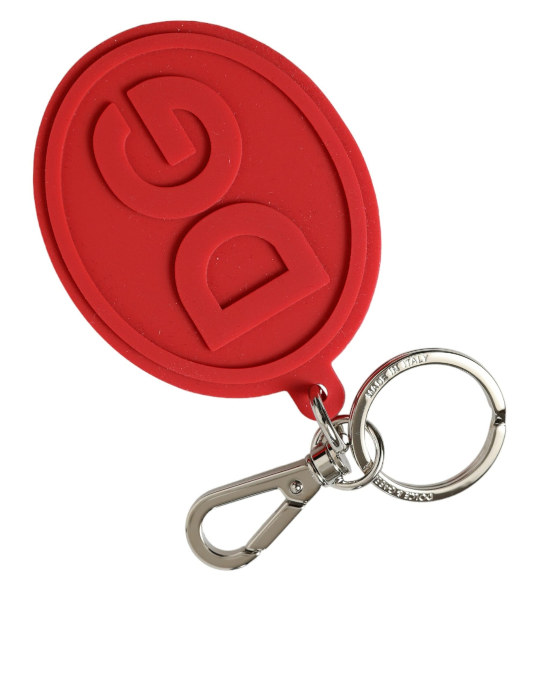 Dolce & Gabbana Red Rubber DG Logo Silver Brass Metal Keyring Keychain | Regal Royce
