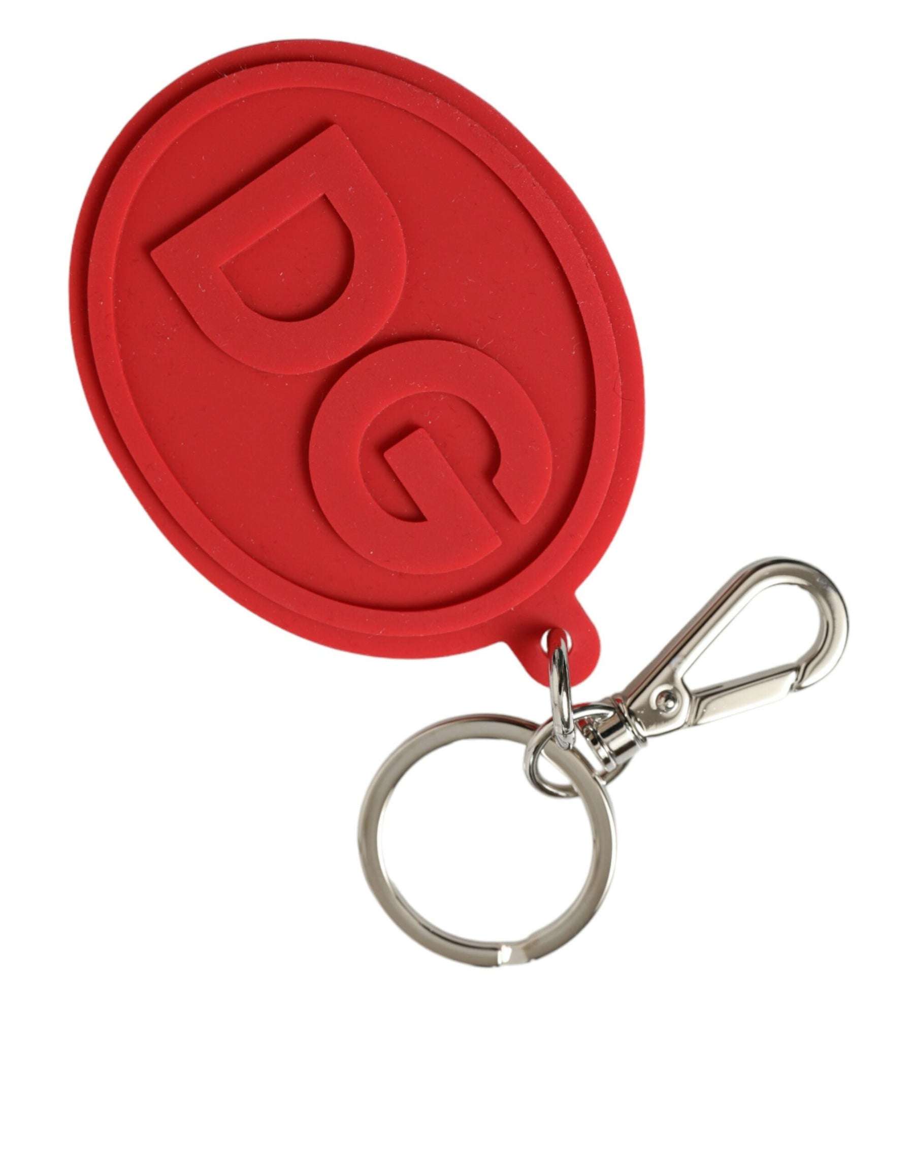 Dolce & Gabbana Red Rubber DG Logo Silver Brass Metal Keyring Keychain | Regal Royce