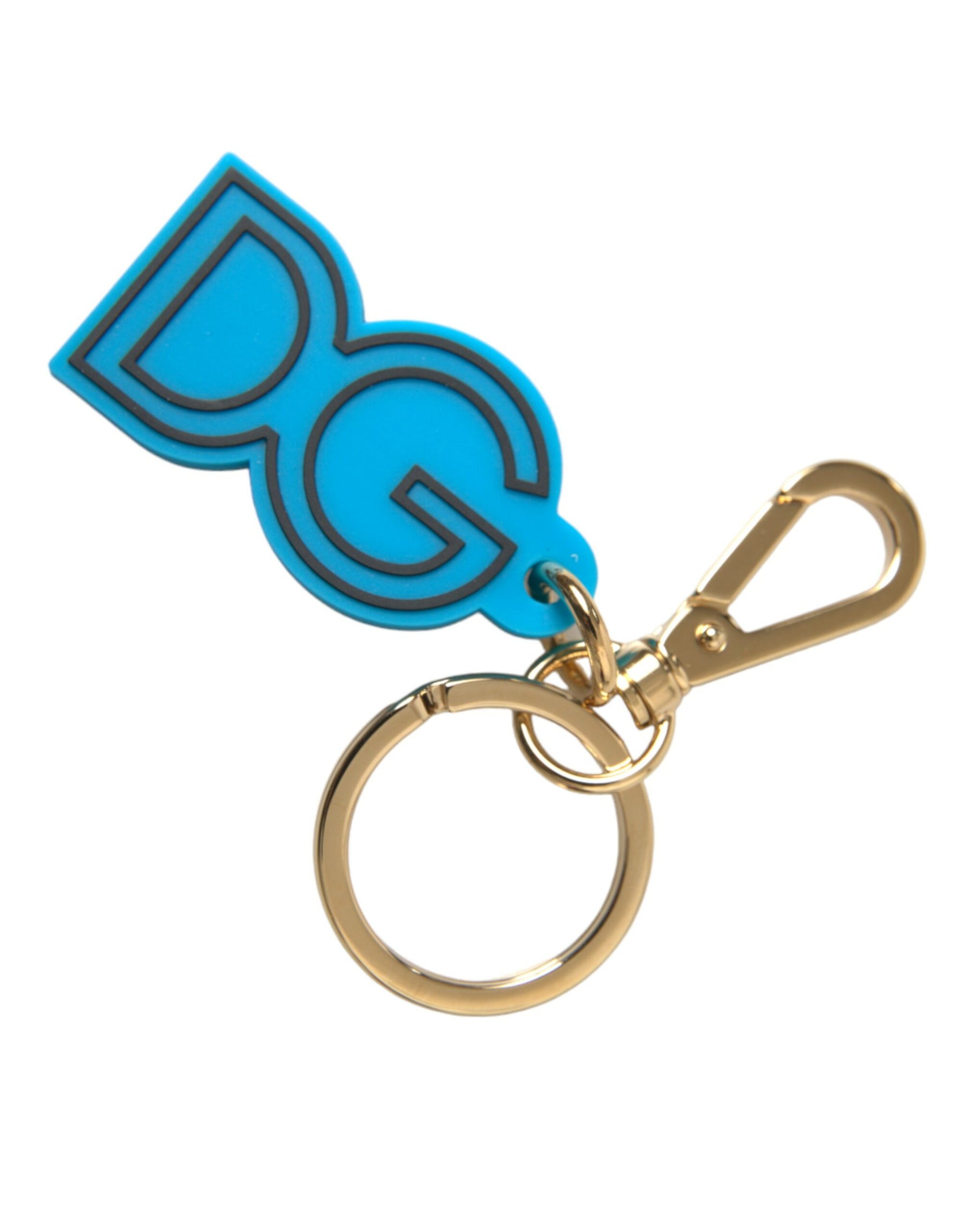 Dolce & Gabbana Blue Rubber Gold Tone Metal DG Logo Keyring Keychain | Regal Royce