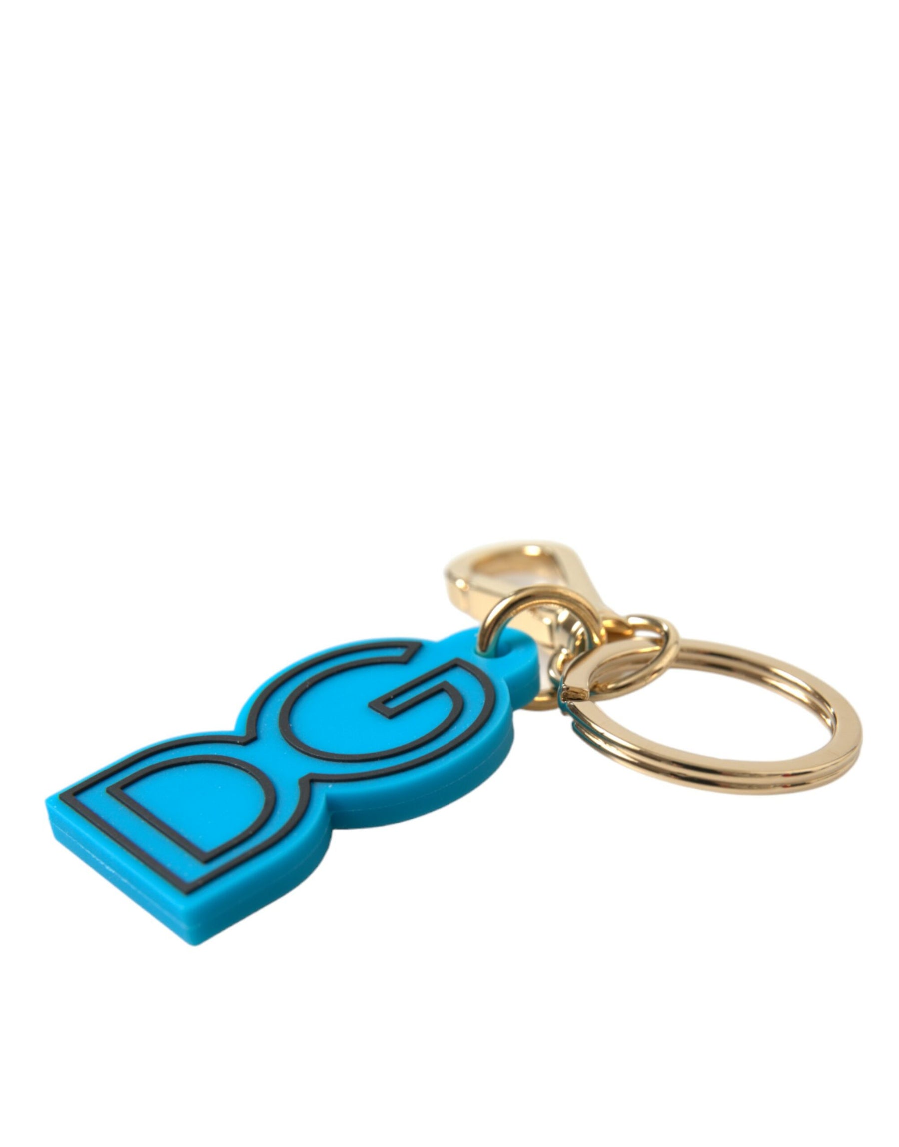Dolce & Gabbana Blue Rubber Gold Tone Metal DG Logo Keyring Keychain | Regal Royce