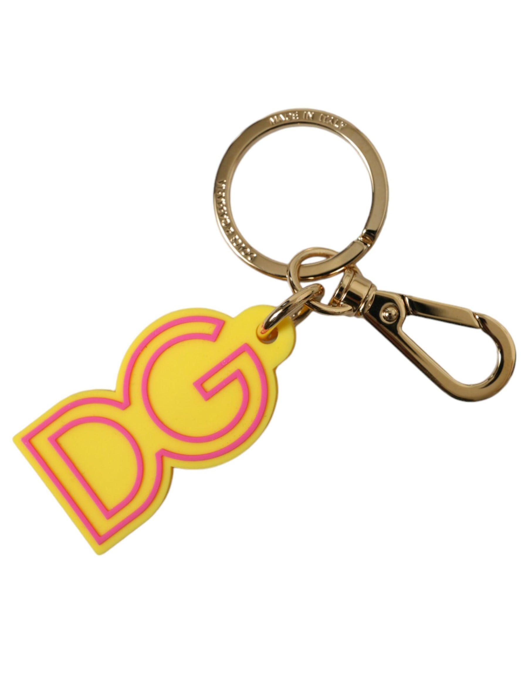 Dolce & Gabbana Yellow Rubber Gold Tone Metal DG Logo Keyring Keychain | Regal Royce
