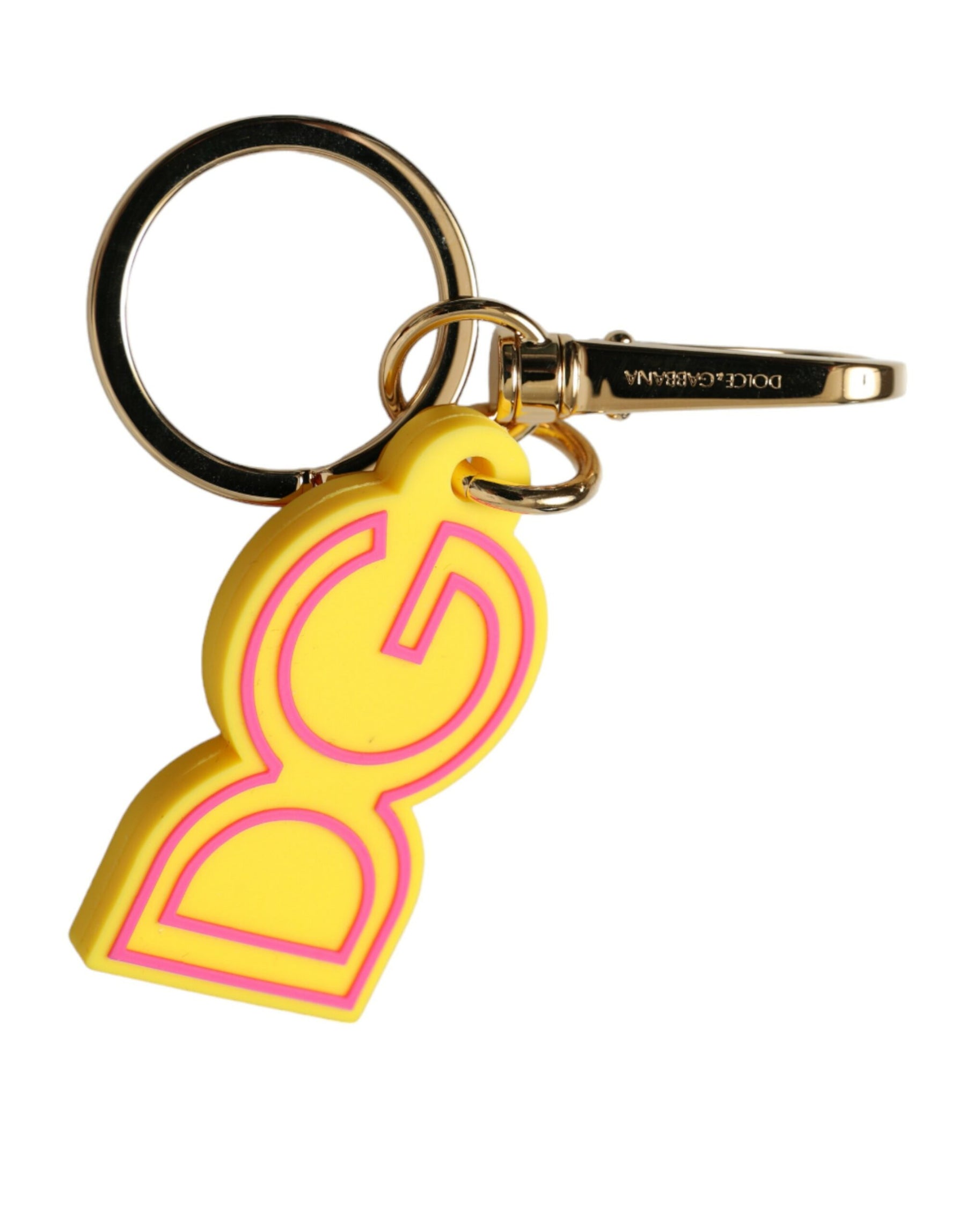 Dolce & Gabbana Yellow Rubber Gold Tone Metal DG Logo Keyring Keychain | Regal Royce