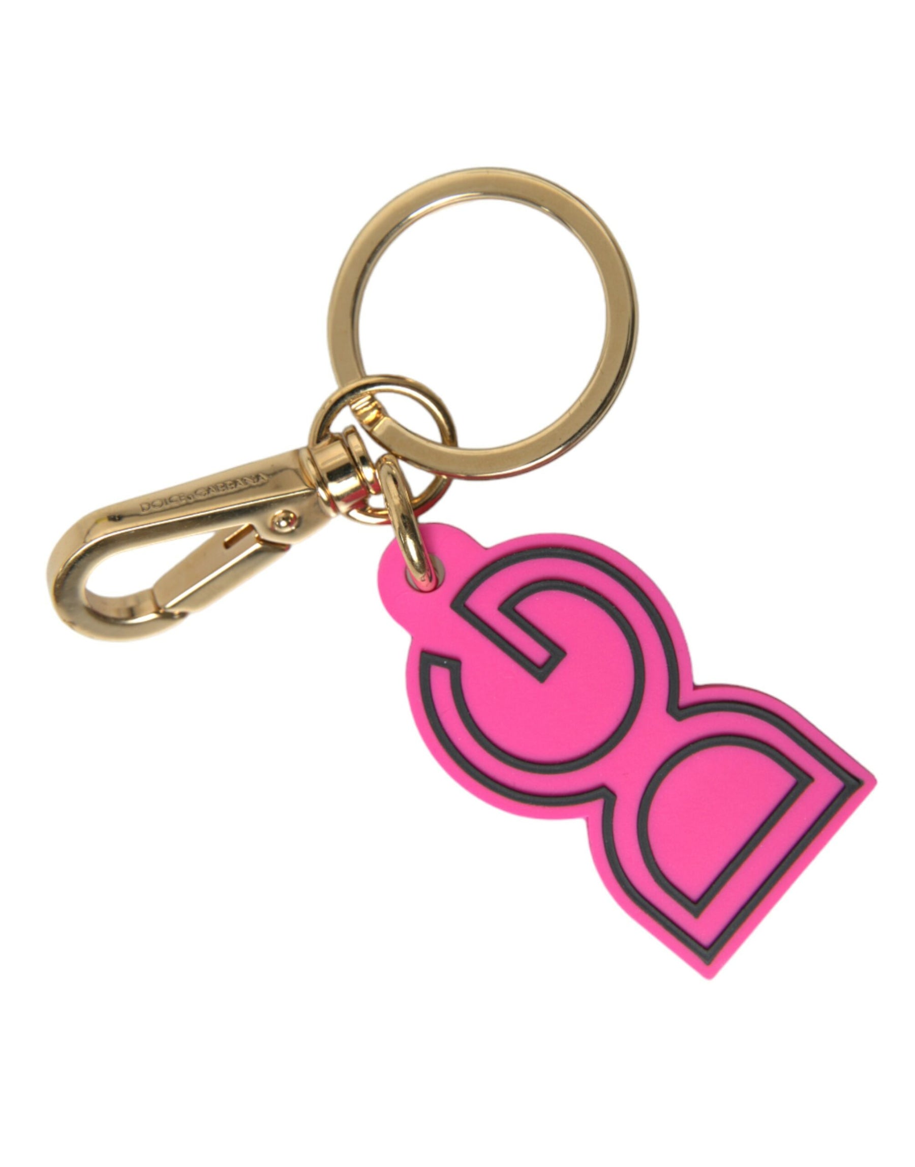 Dolce & Gabbana Pink Rubber Gold Tone Metal DG Logo Keyring Keychain | Regal Royce