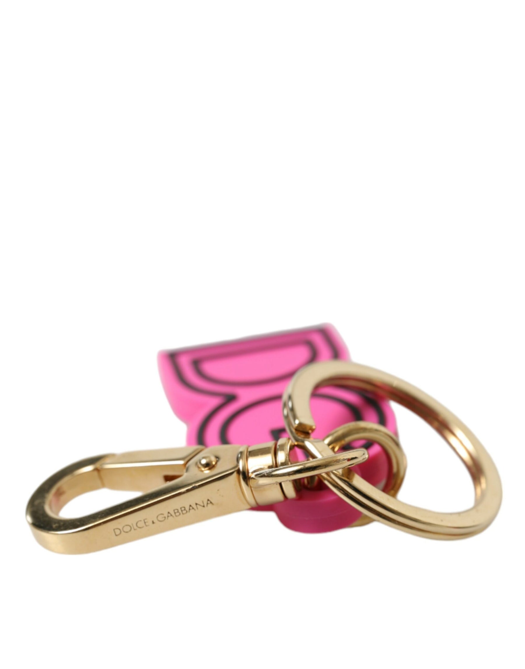 Dolce & Gabbana Pink Rubber Gold Tone Metal DG Logo Keyring Keychain | Regal Royce