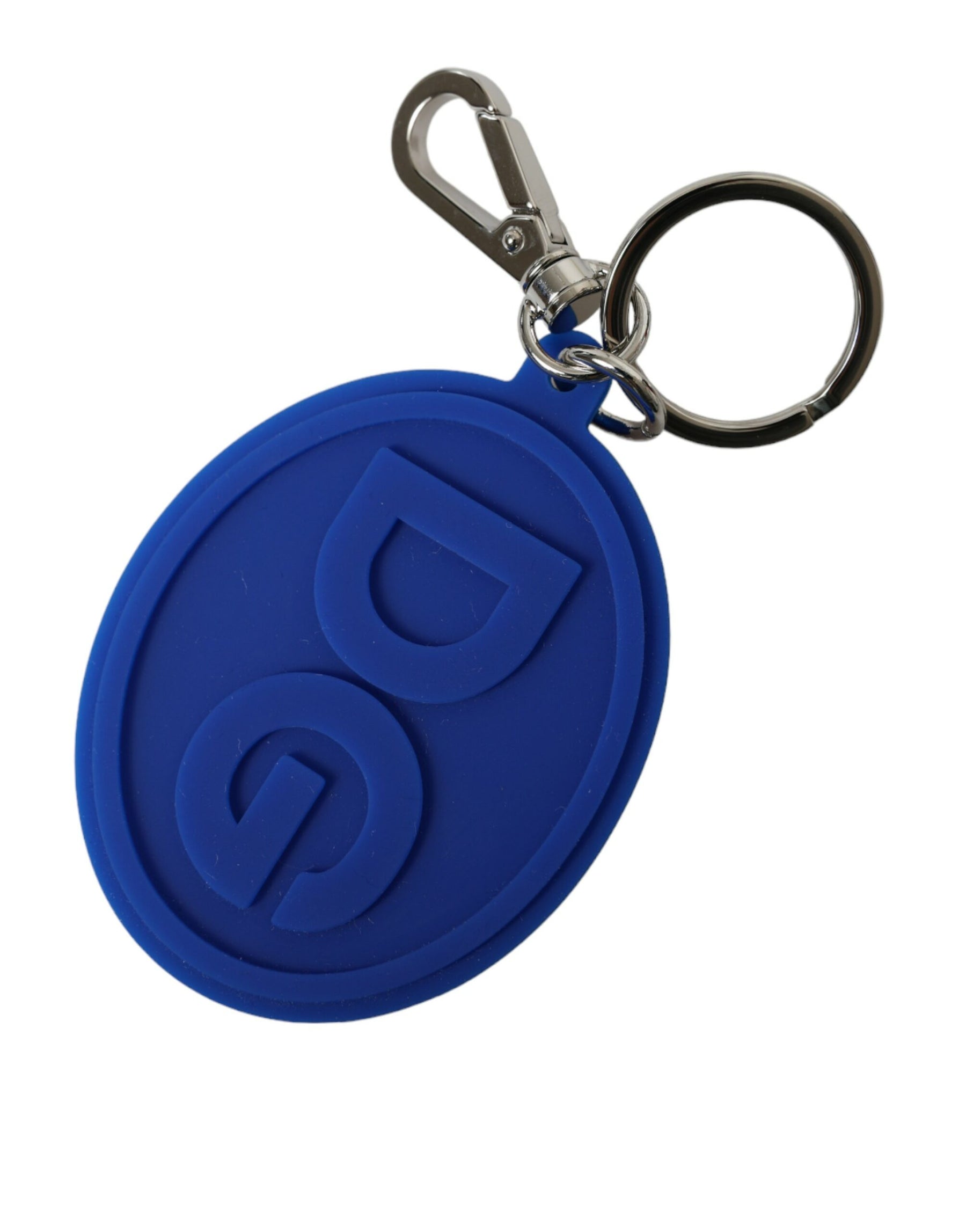 Dolce & Gabbana Blue Rubber DG Logo Silver Brass Metal Keyring Keychain | Regal Royce