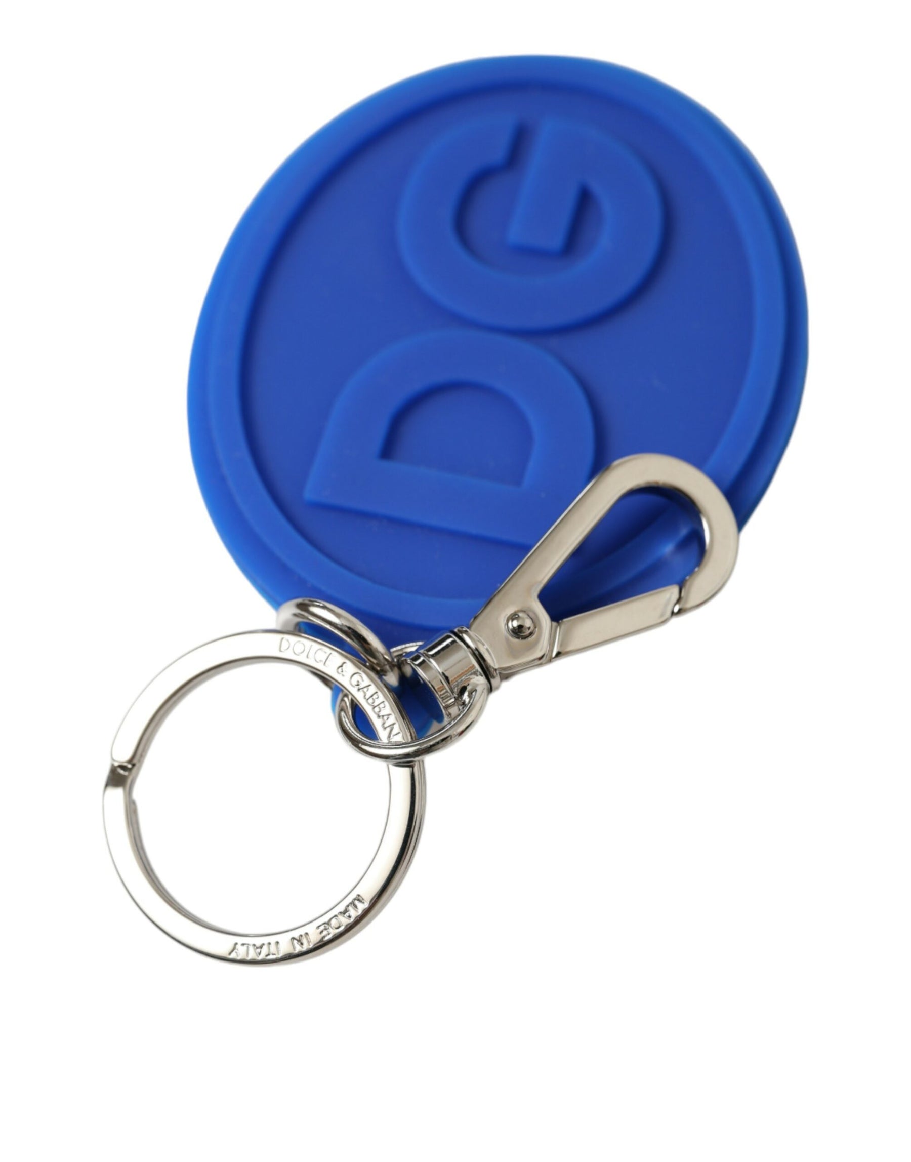 Dolce & Gabbana Blue Rubber DG Logo Silver Brass Metal Keyring Keychain | Regal Royce